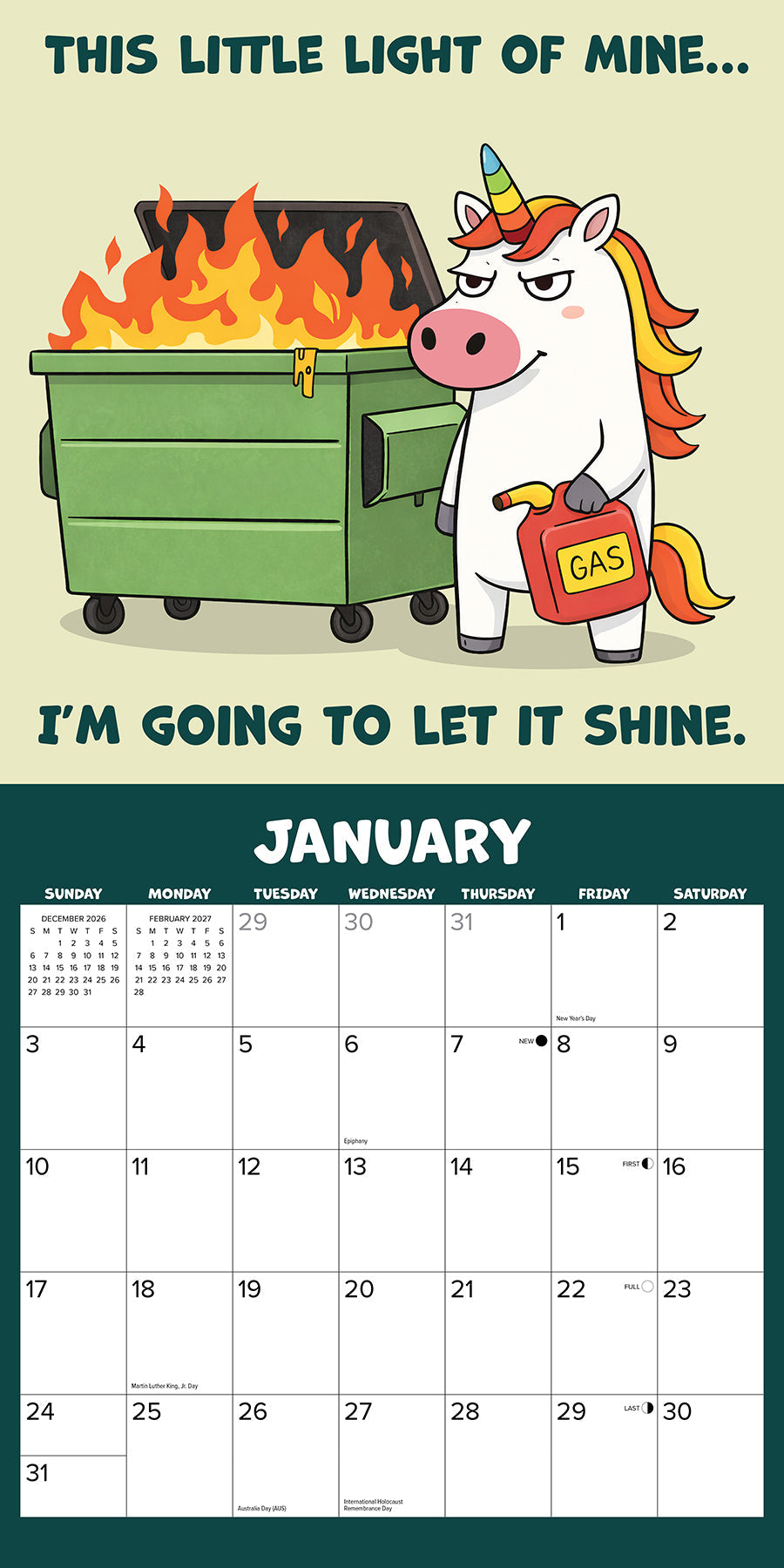 2027 Pissed-off Unicorns - Square Wall Calendar — January spread