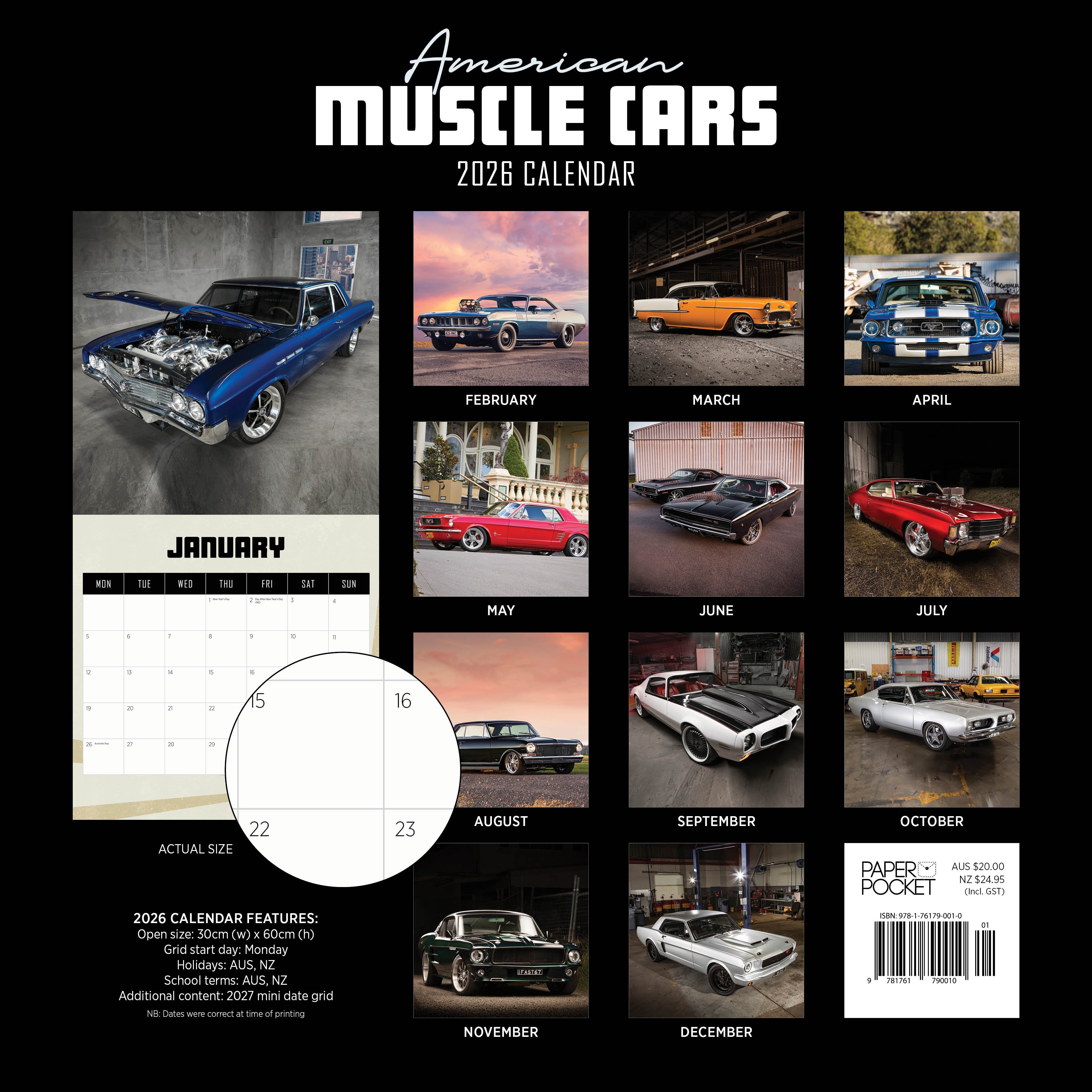 2026 American Muscle Cars - Square Wall Calendar