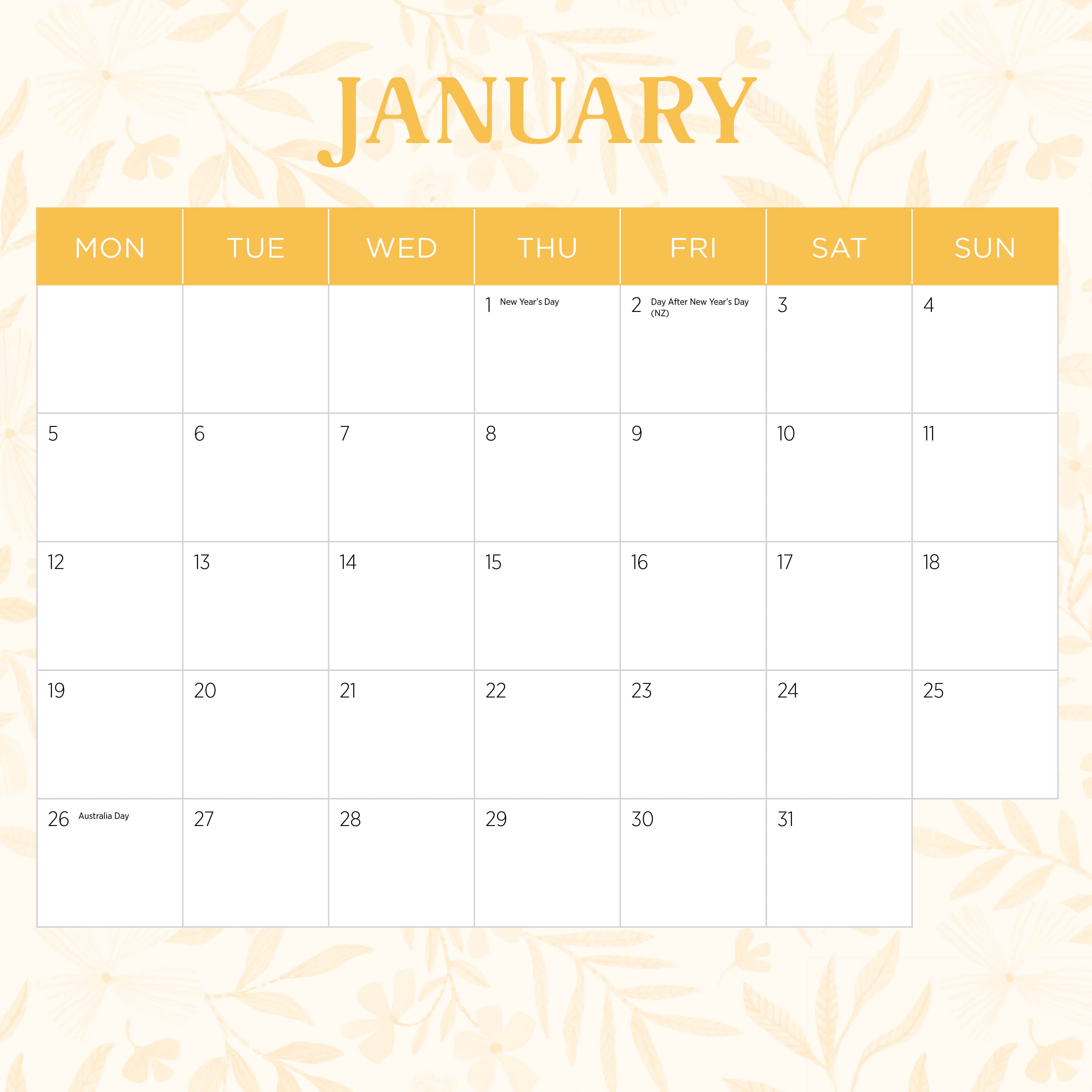 2026 Flower Arrangements - Square Wall Calendar