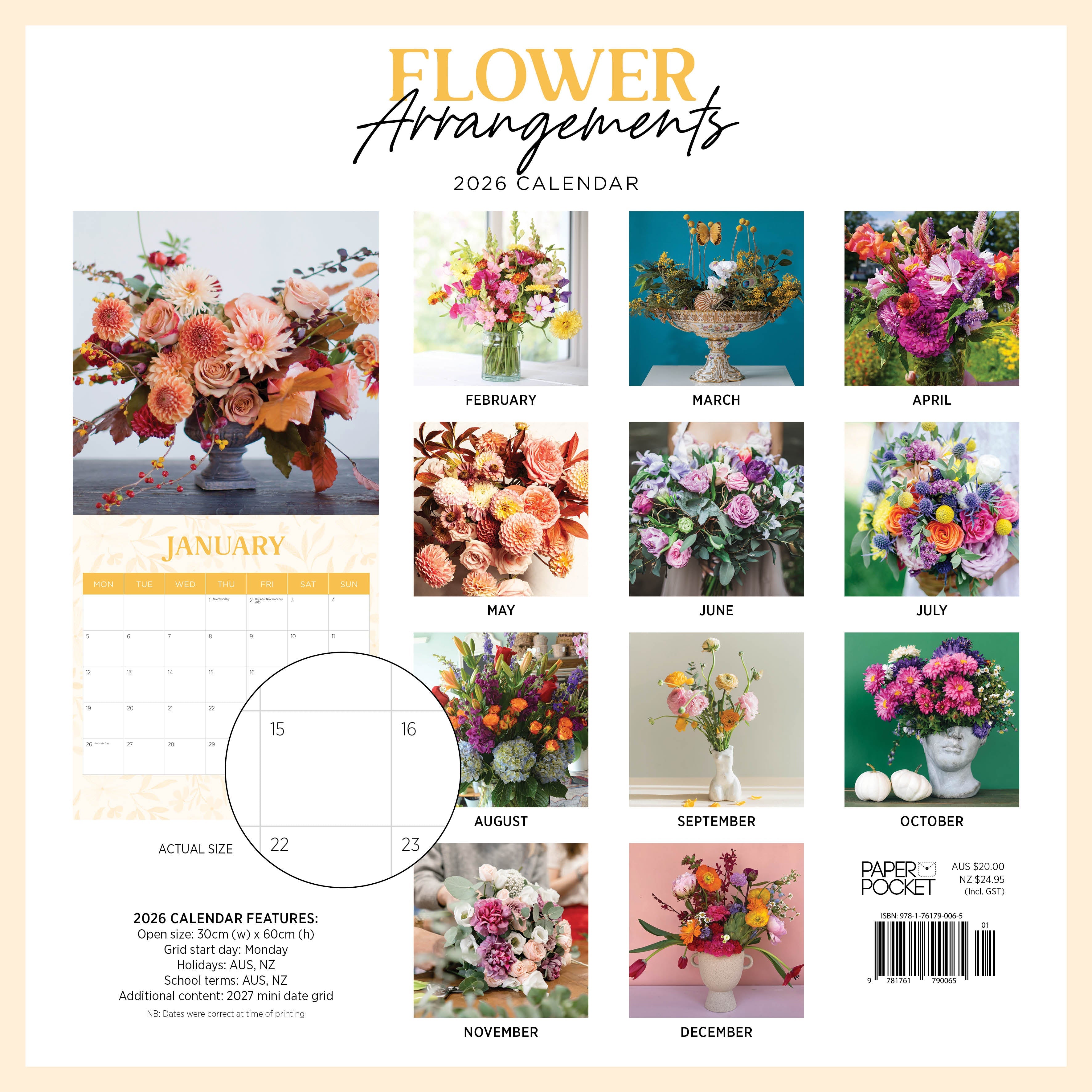 2026 Flower Arrangements - Square Wall Calendar