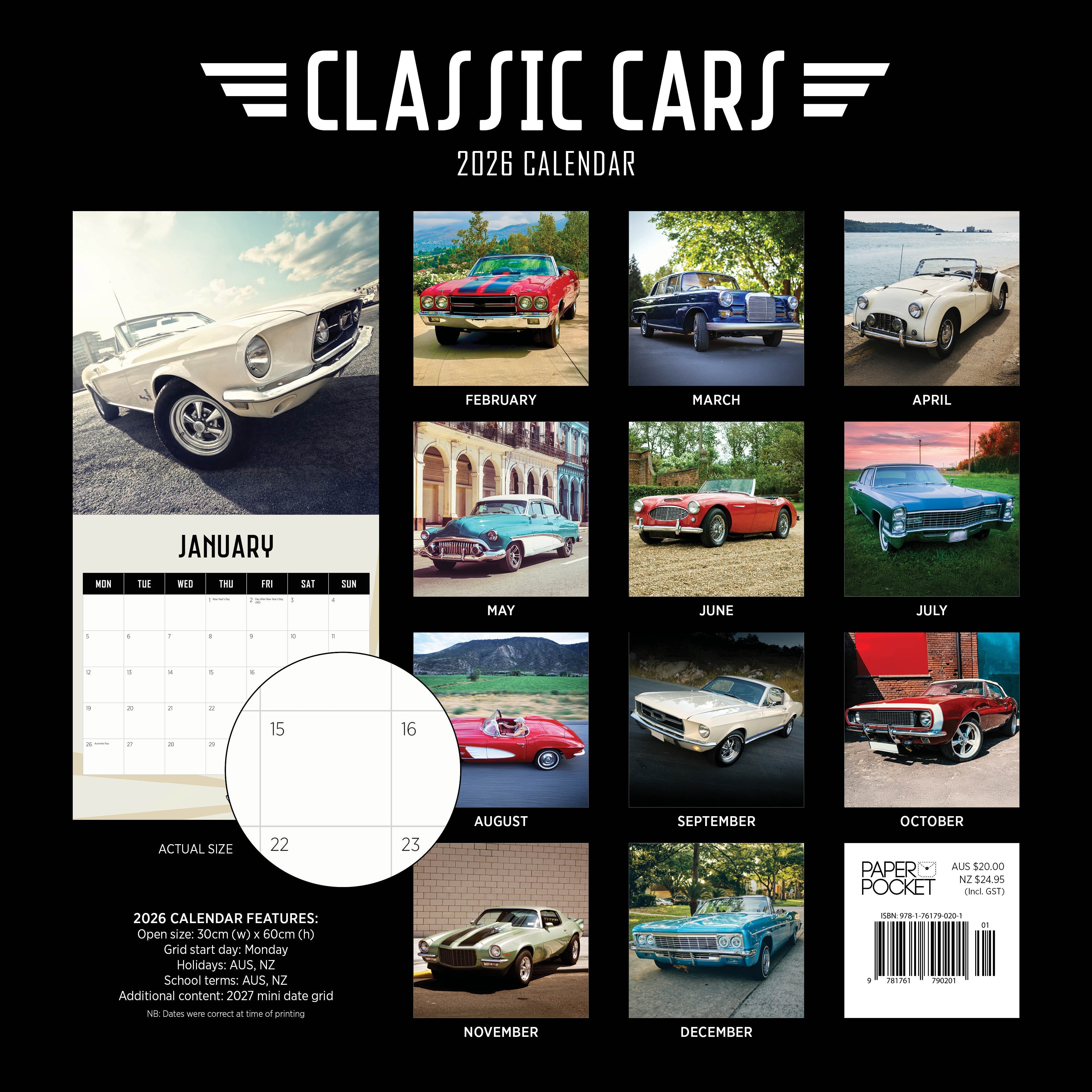 2026 Classic Cars - Square Wall Calendar