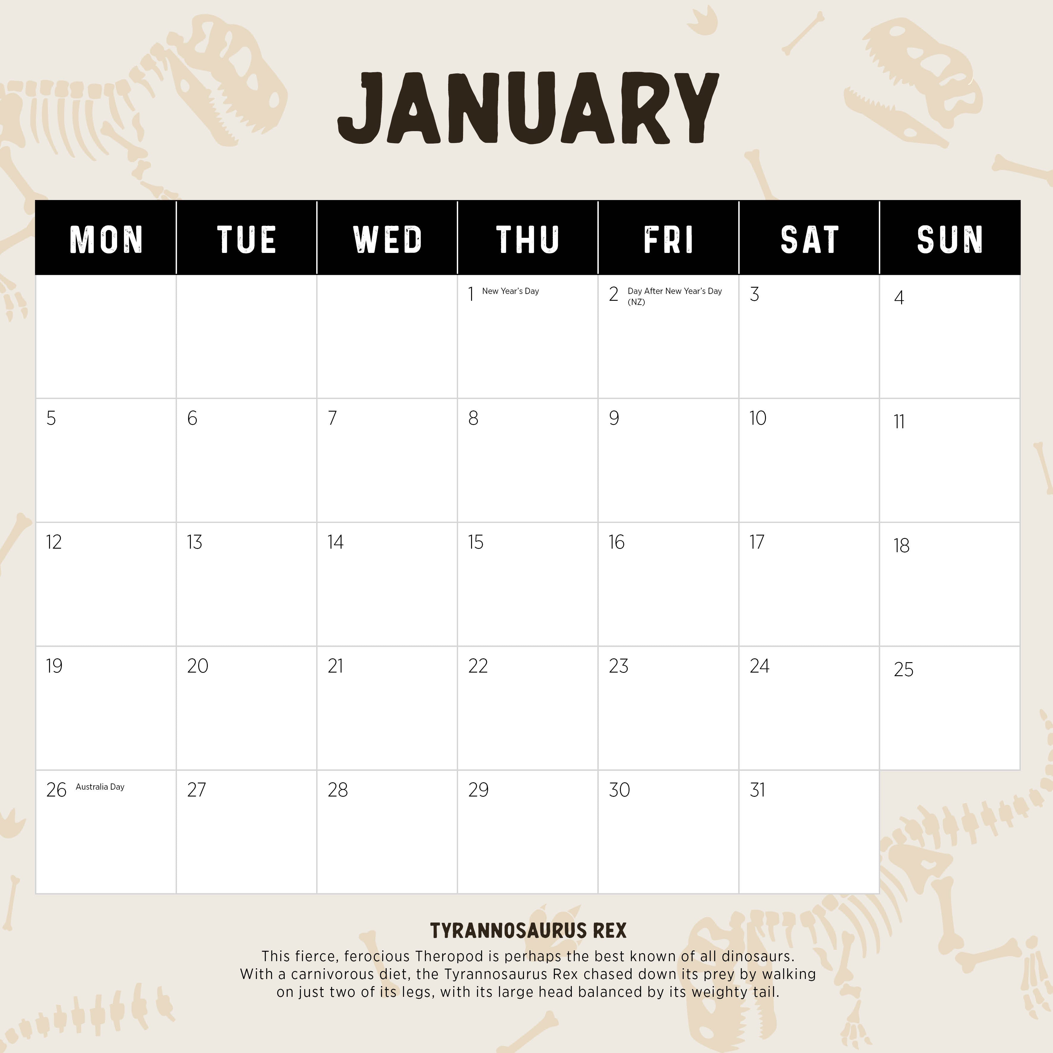 2026 Dinosaurs - Square Wall Calendar