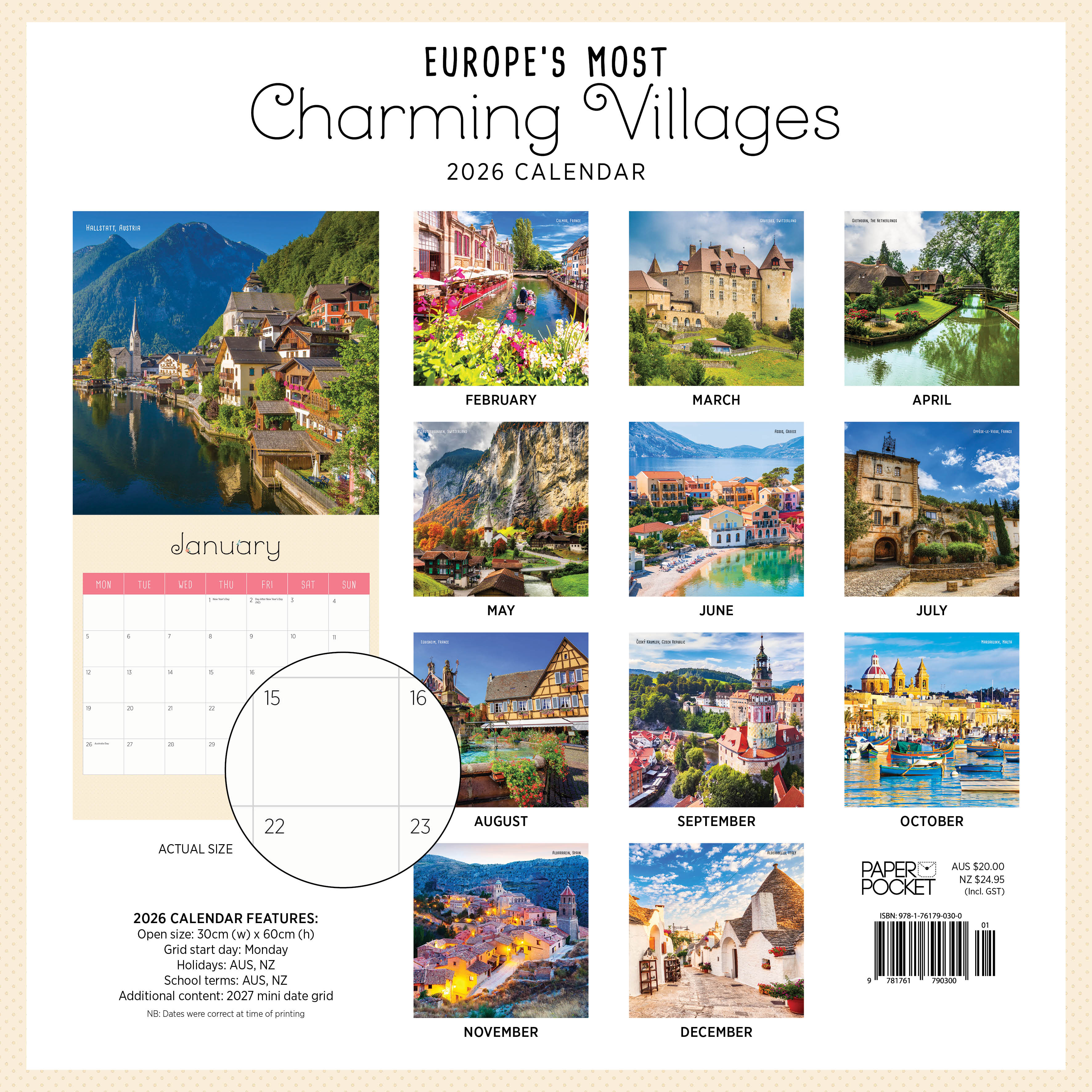 2026 Europe’s Most Charming Villages - Square Wall Calendar
