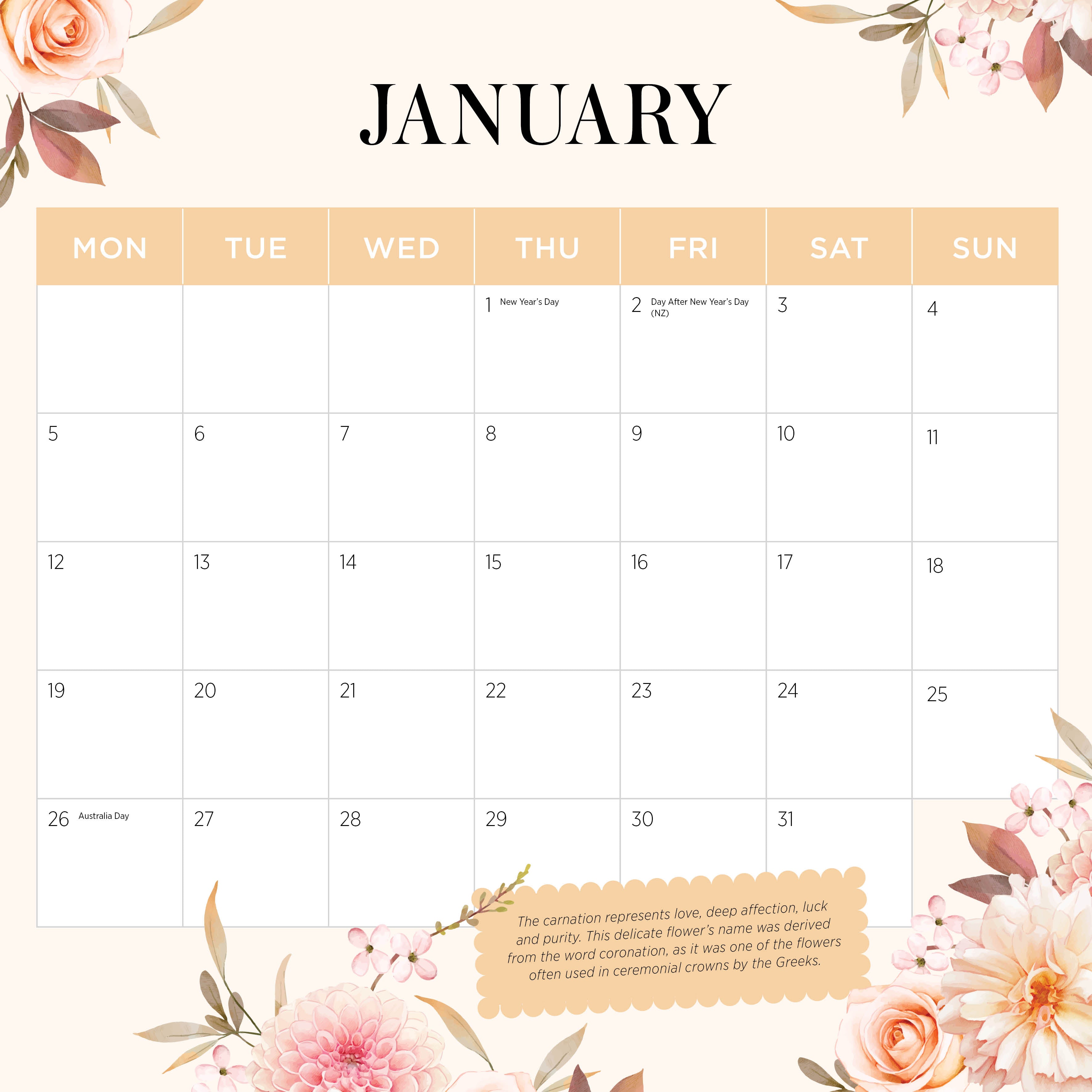 2026 Flower of the Month - Square Wall Calendar