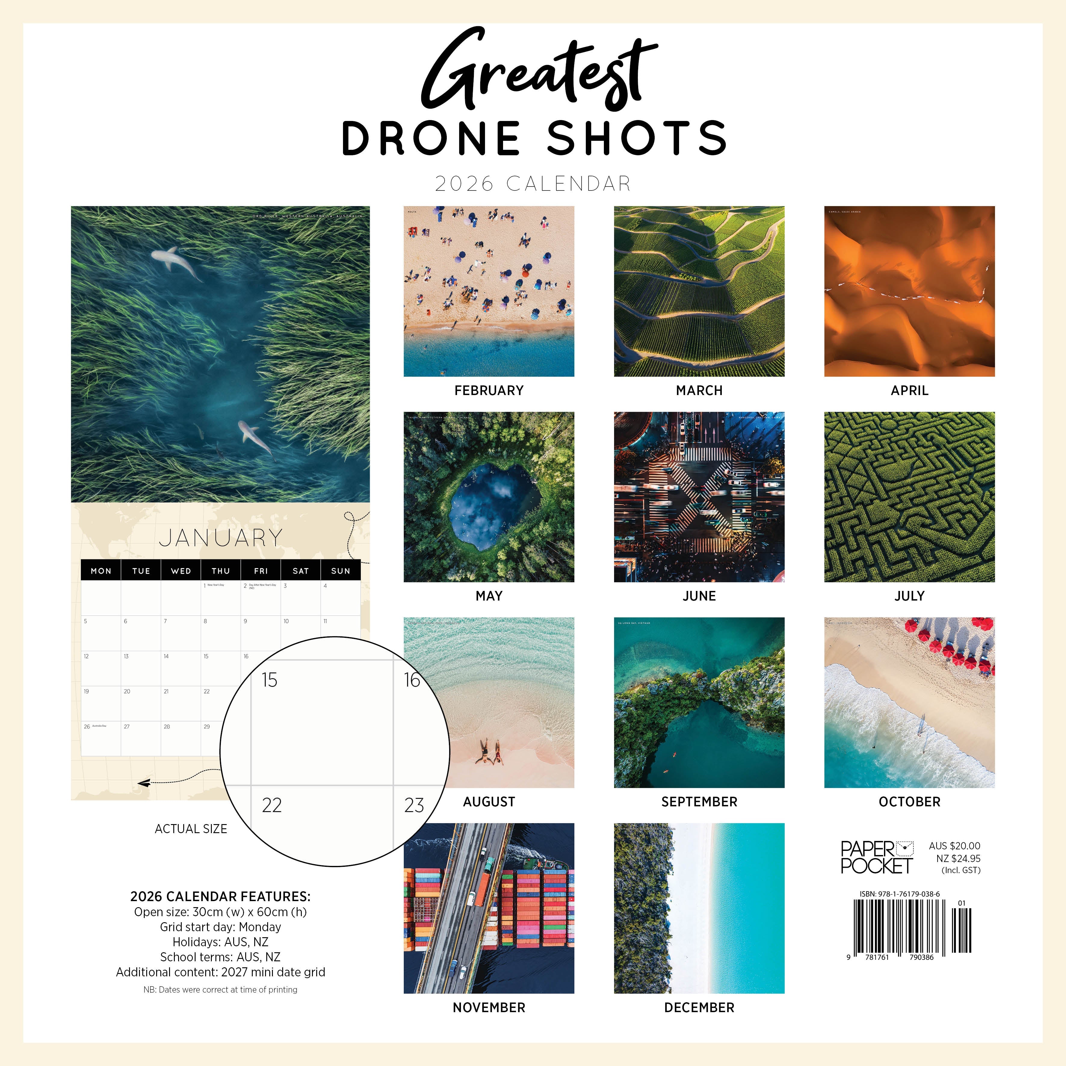 2026 Greatest Drone Shots - Square Wall Calendar