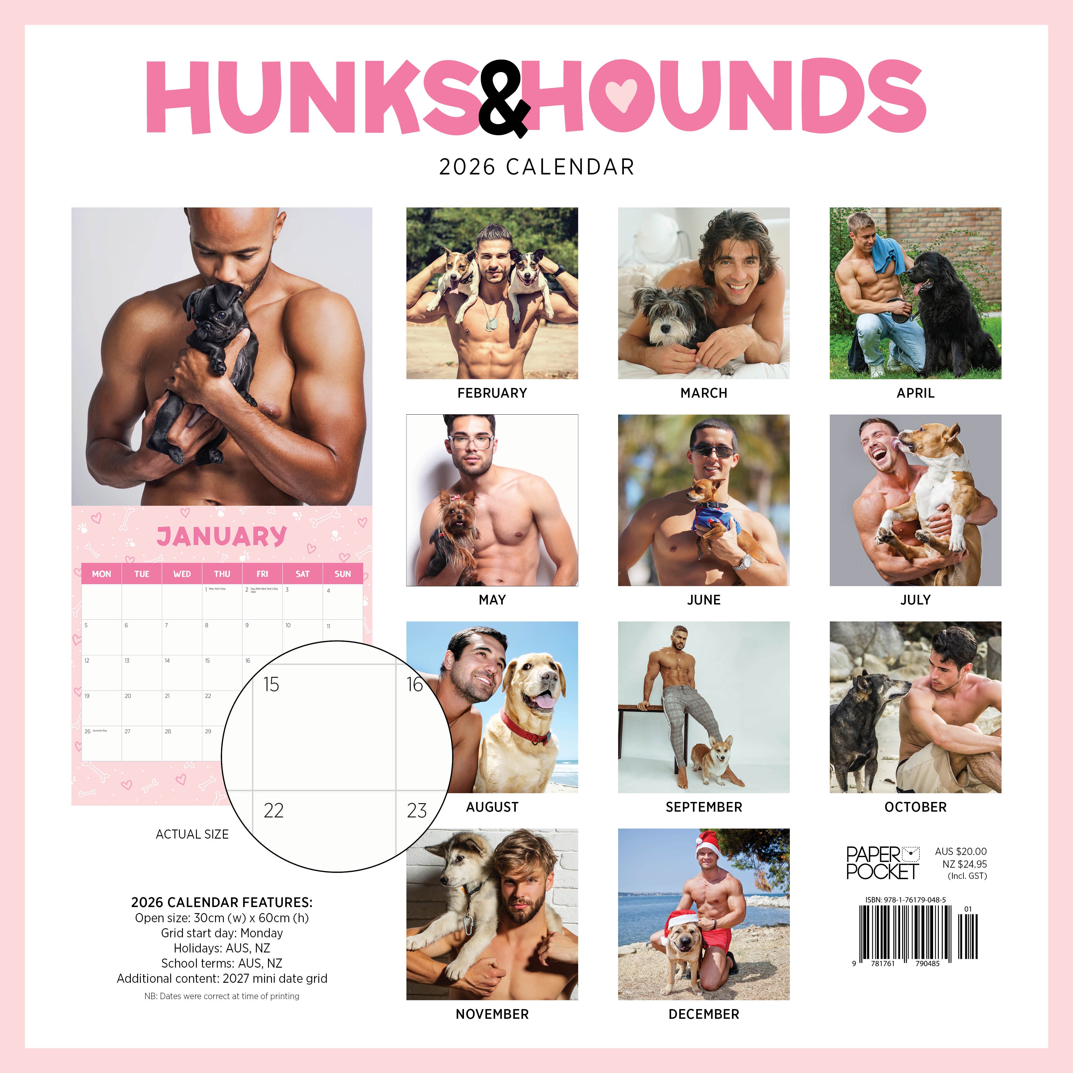 2026 Hunks and Hounds - Square Wall Calendar