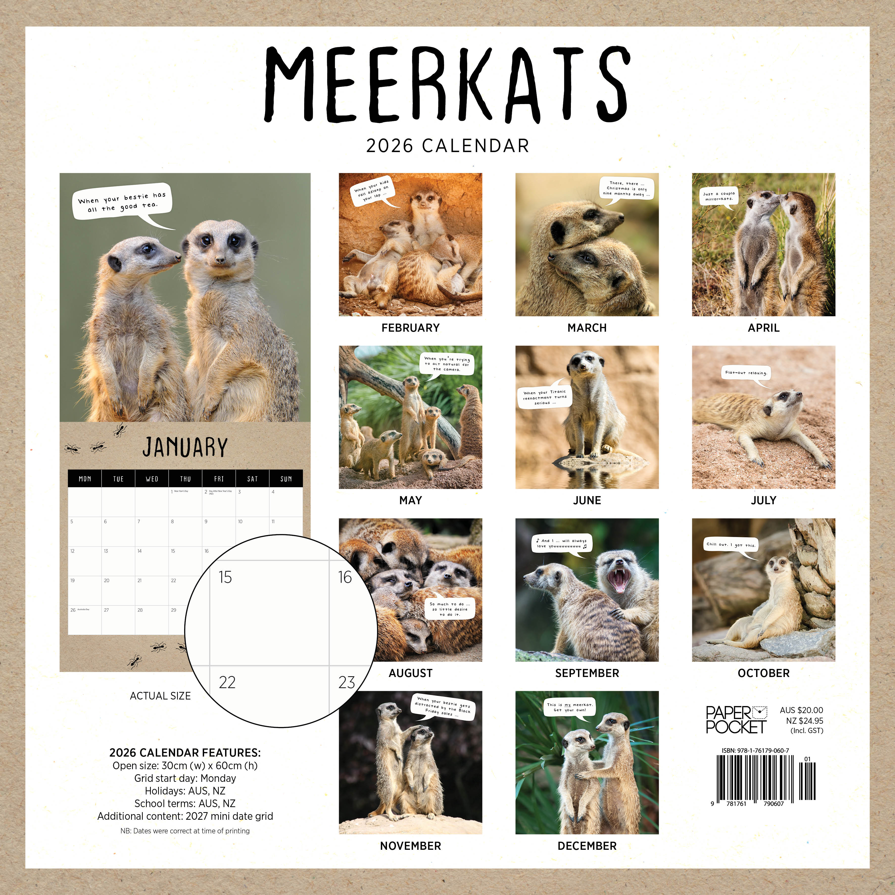 2026 Meerkats - Square Wall Calendar