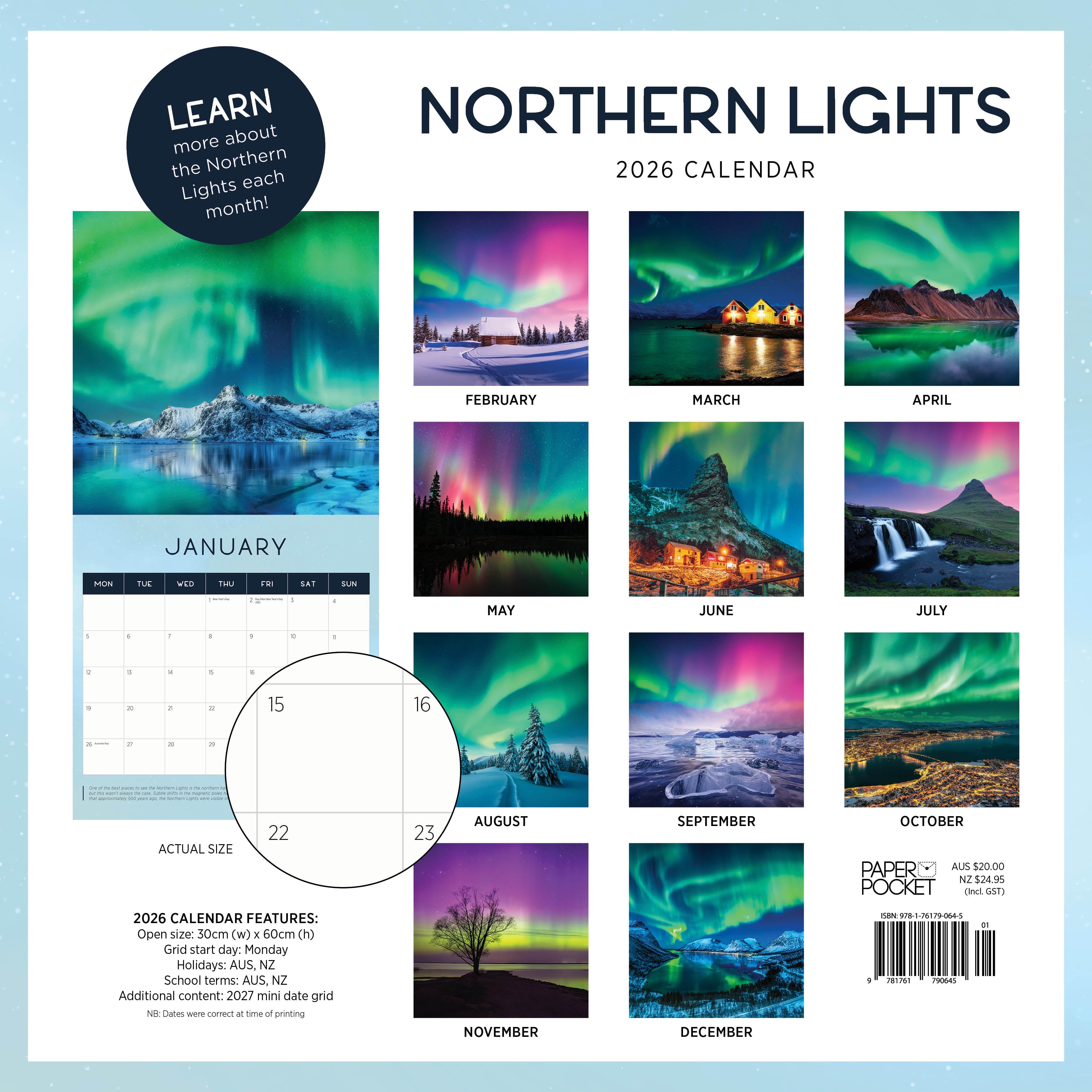 2026 Northern Lights - Square Wall Calendar