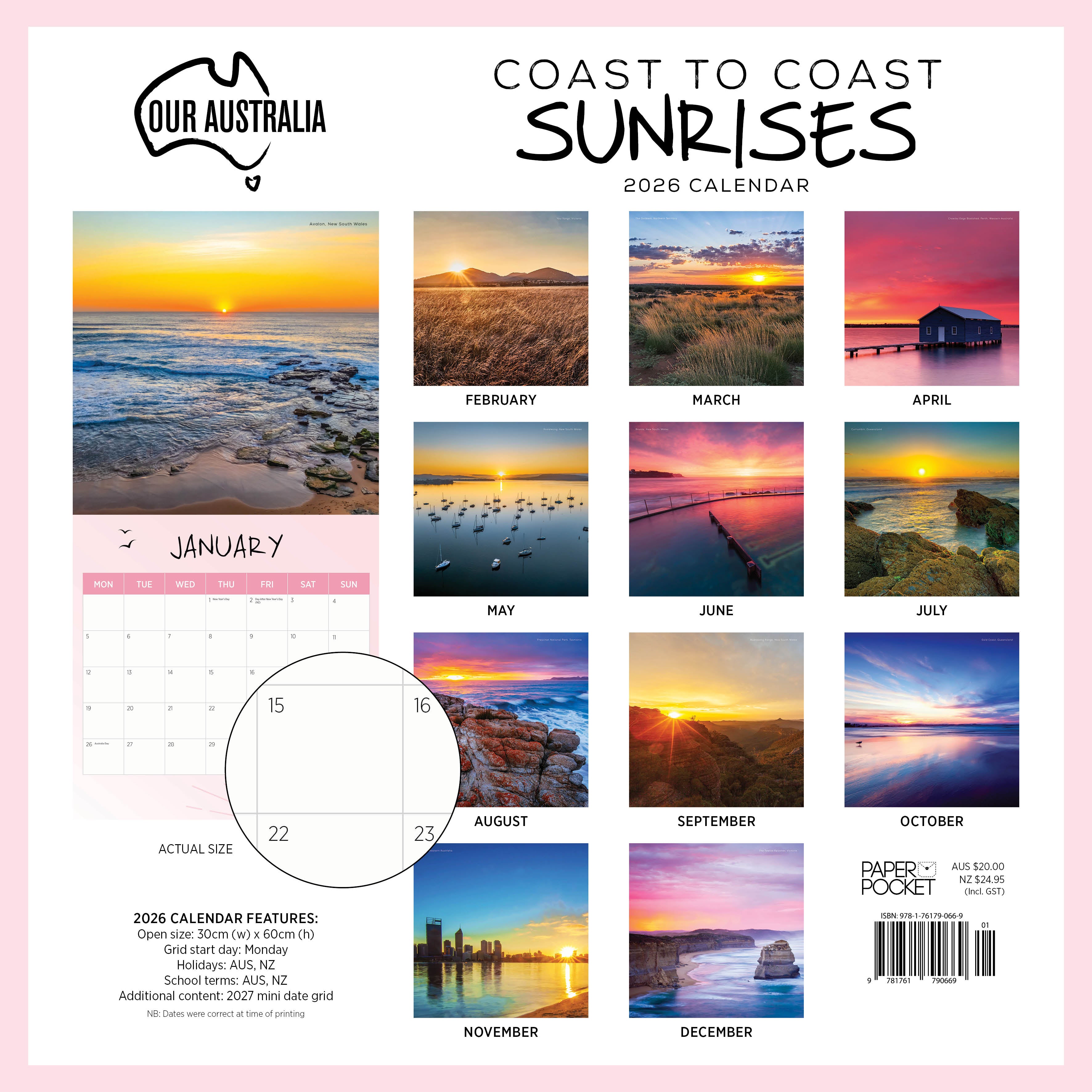 2026 Our Australia Coast to Coast Sunrises - Square Wall Calendar
