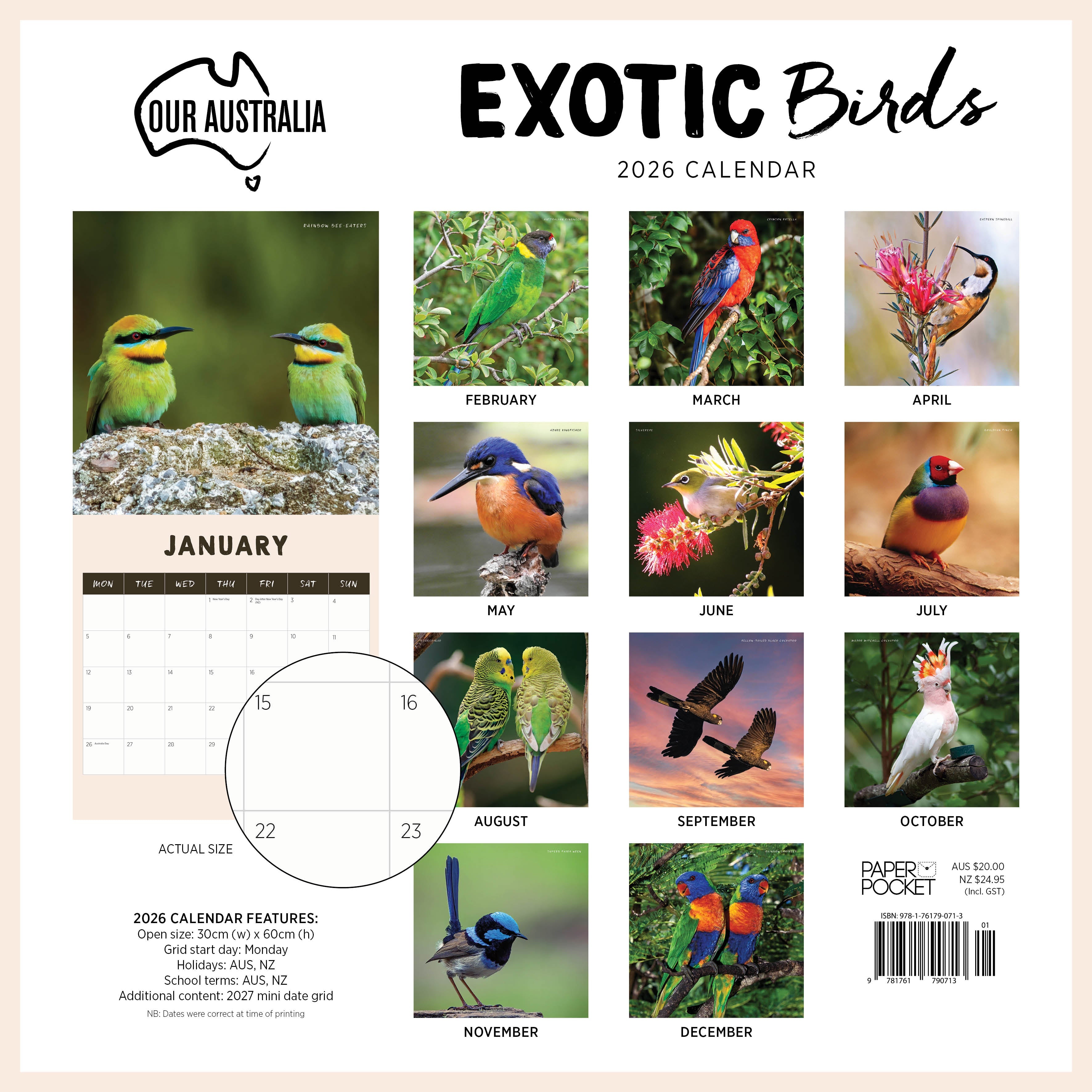 2026 Our Australia Exotic Birds - Square Wall Calendar