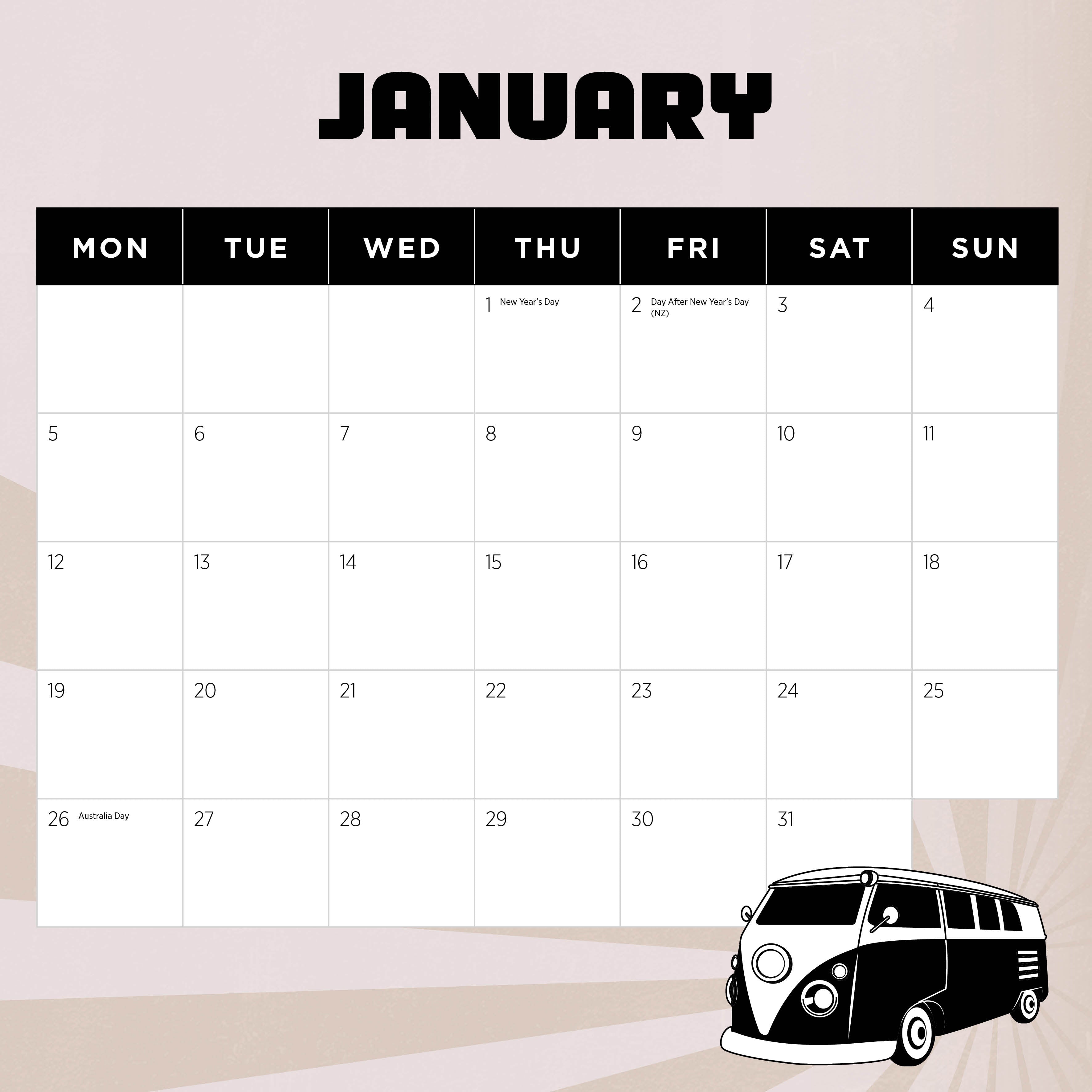 2026 Retro Vans - Square Wall Calendar