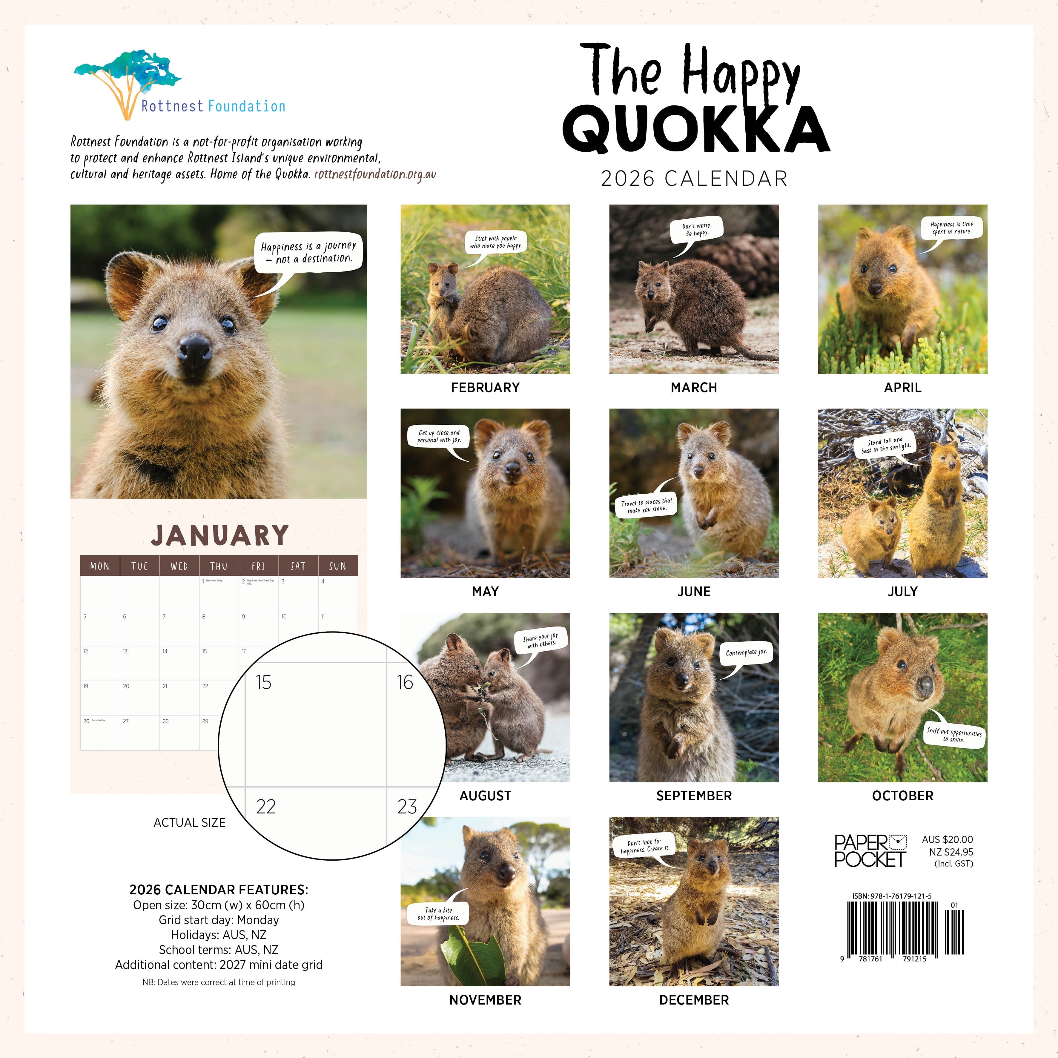 2026 The Happy Quokka - Square Wall Calendar