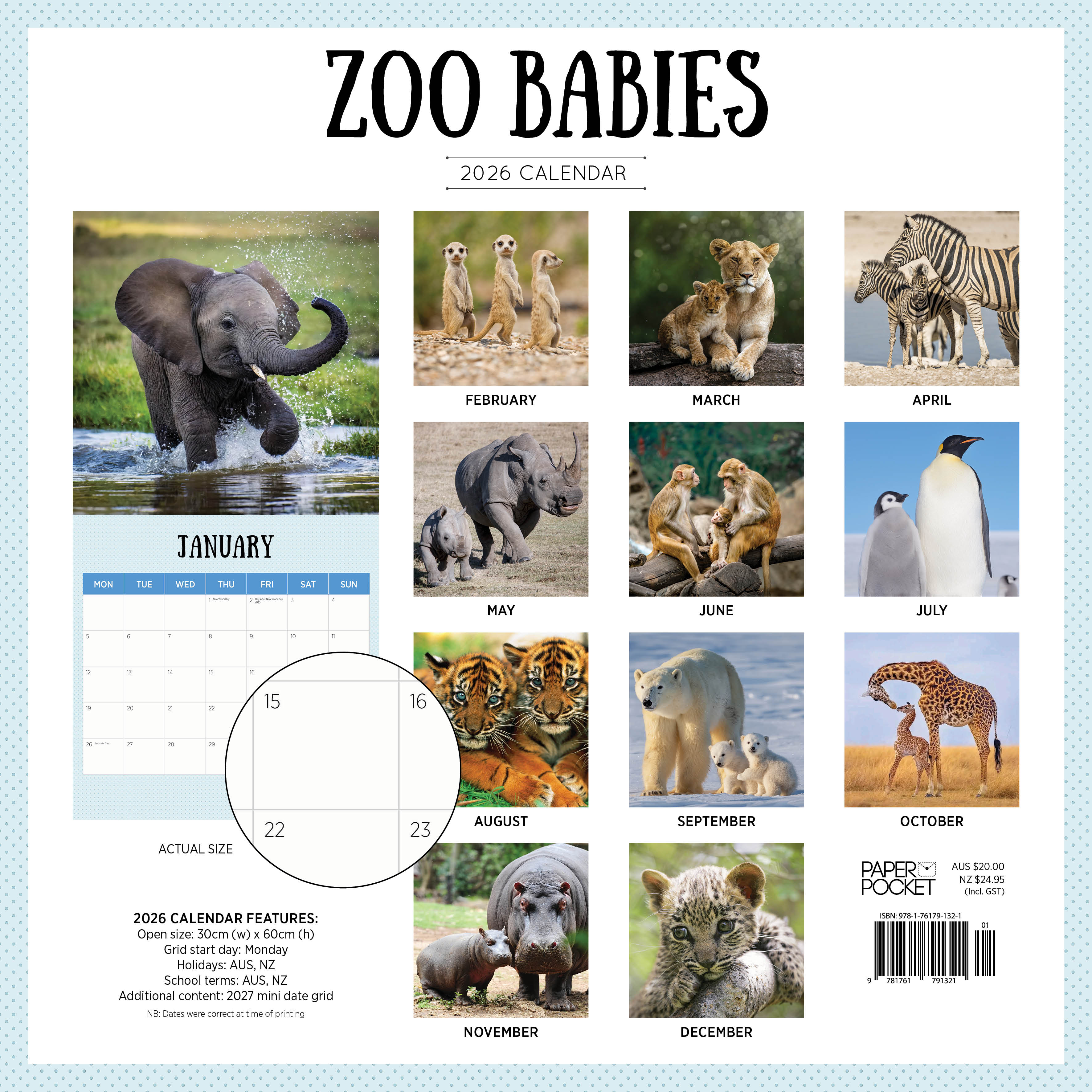 2026 Zoo Babies - Square Wall Calendar