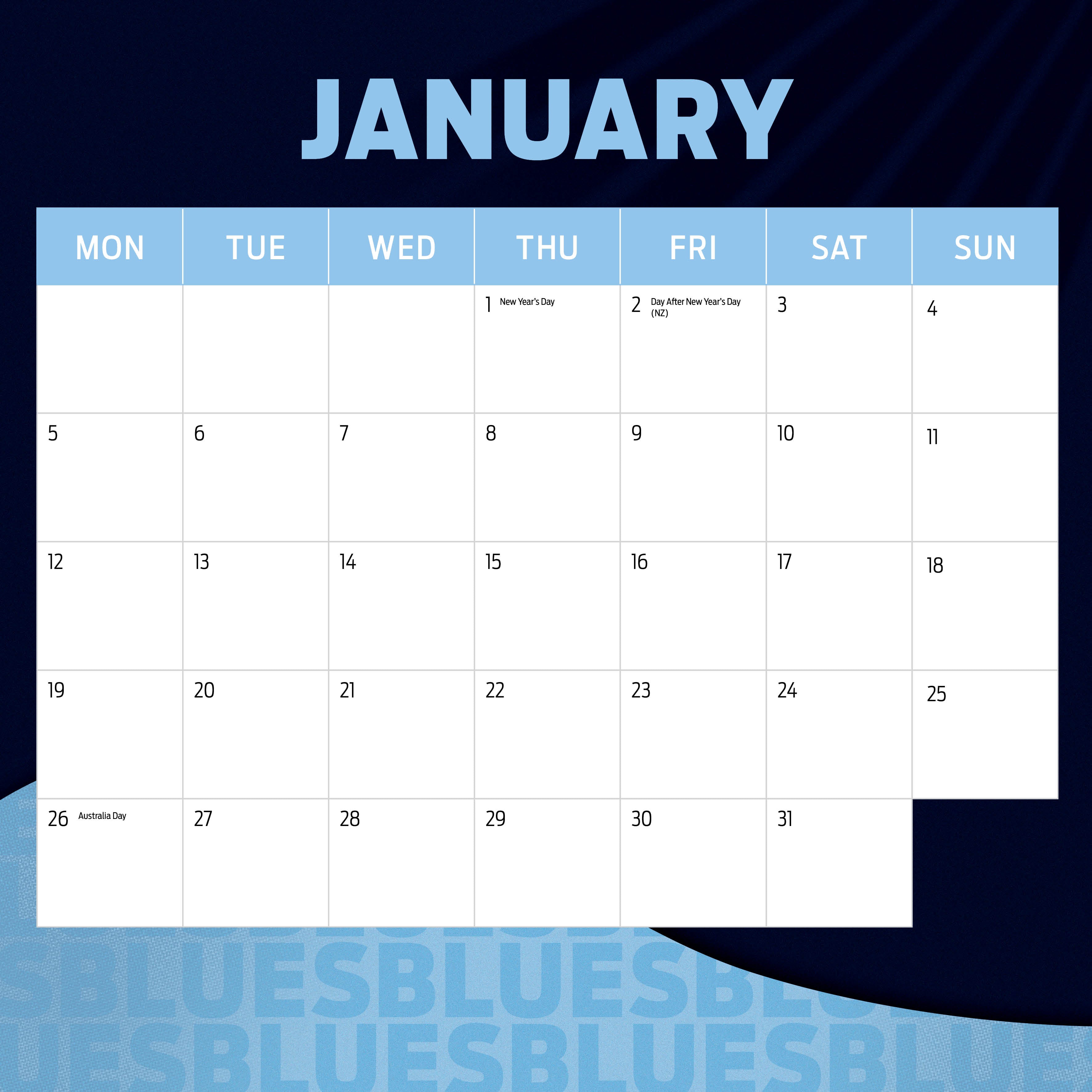 2026 AFL Carlton Blues - Square Wall Calendar