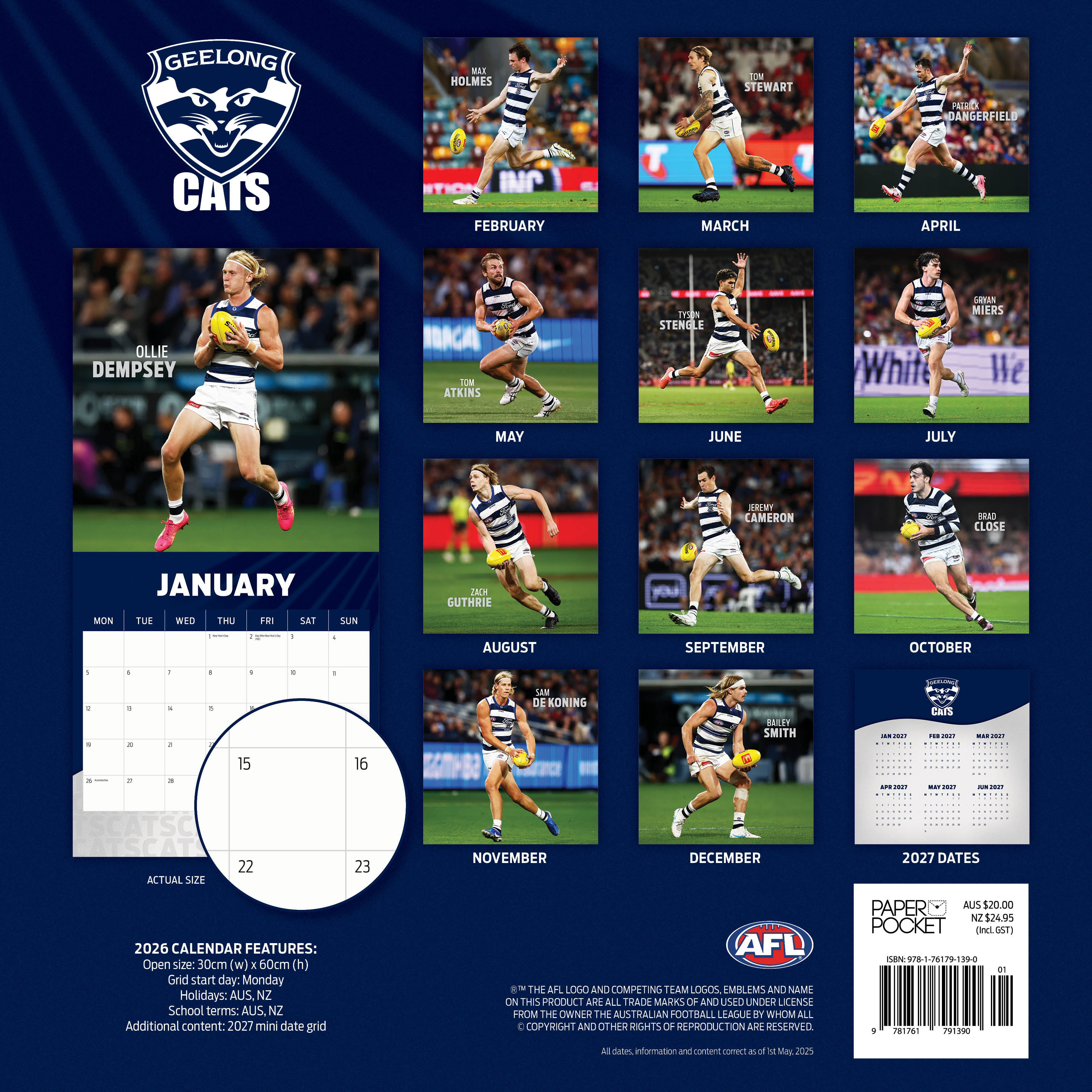2026 AFL Geelong Cats - Square Wall Calendar