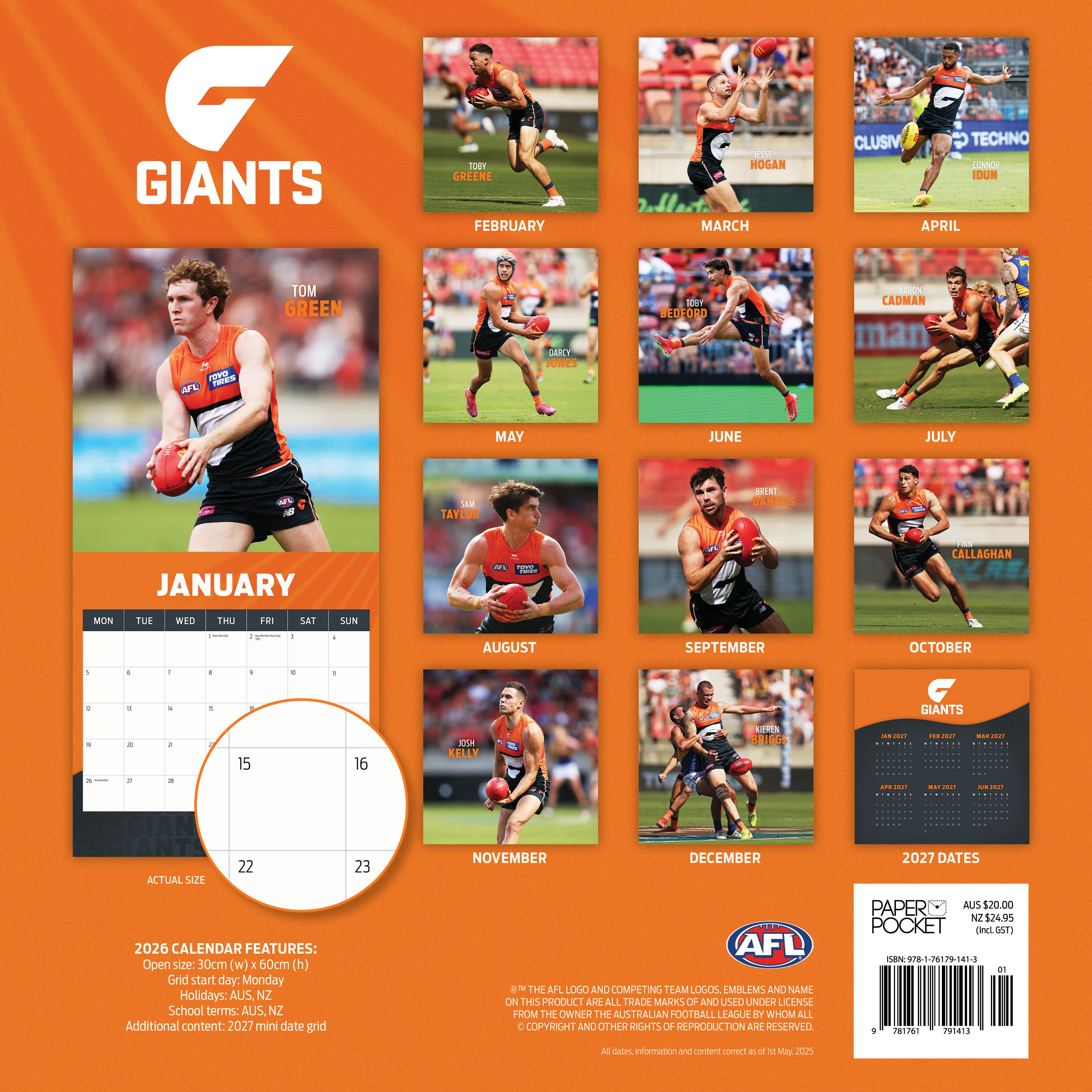 2026 AFL Greater Western Sydney Giants - Square Wall Calendar