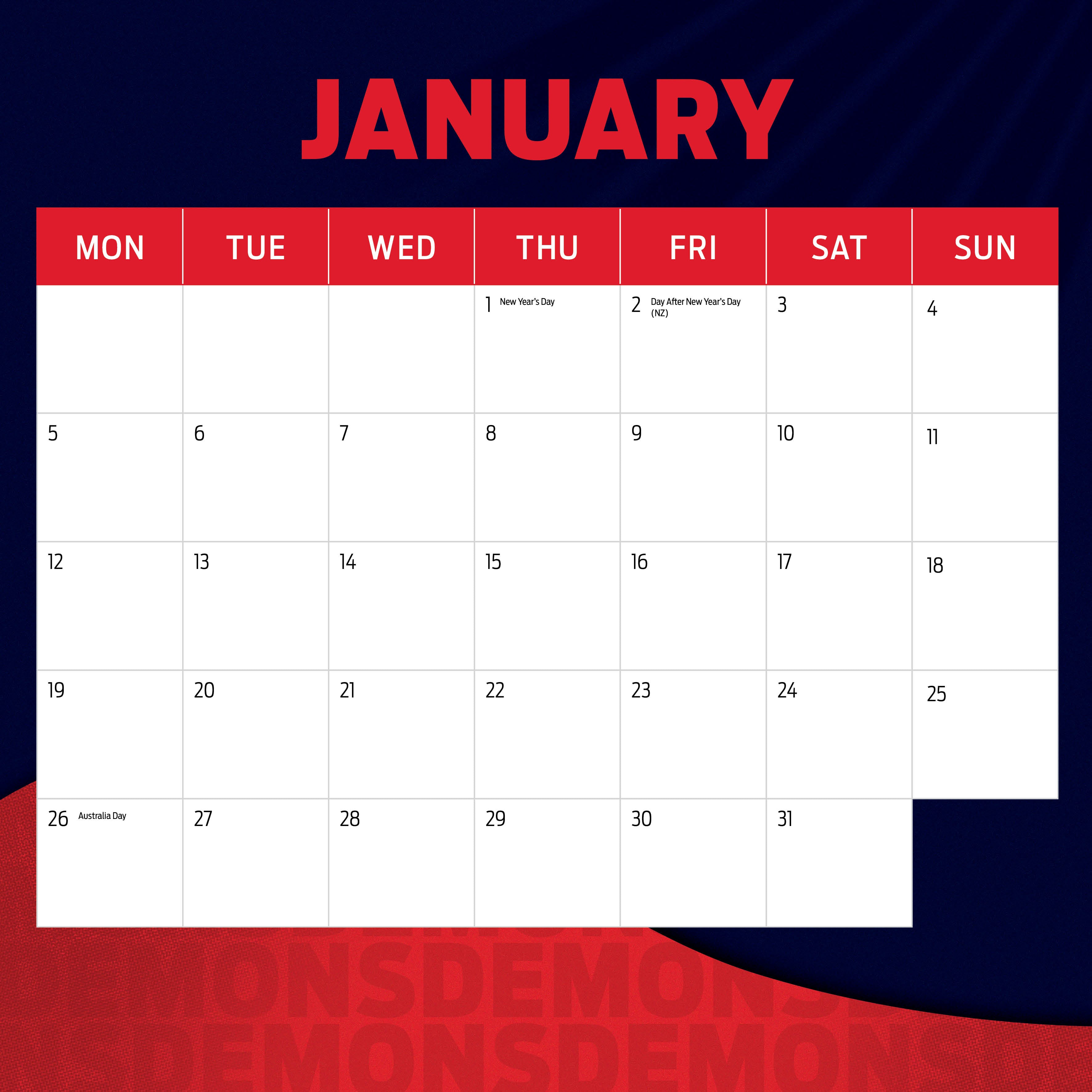 2026 AFL Melbourne Demons - Square Wall Calendar