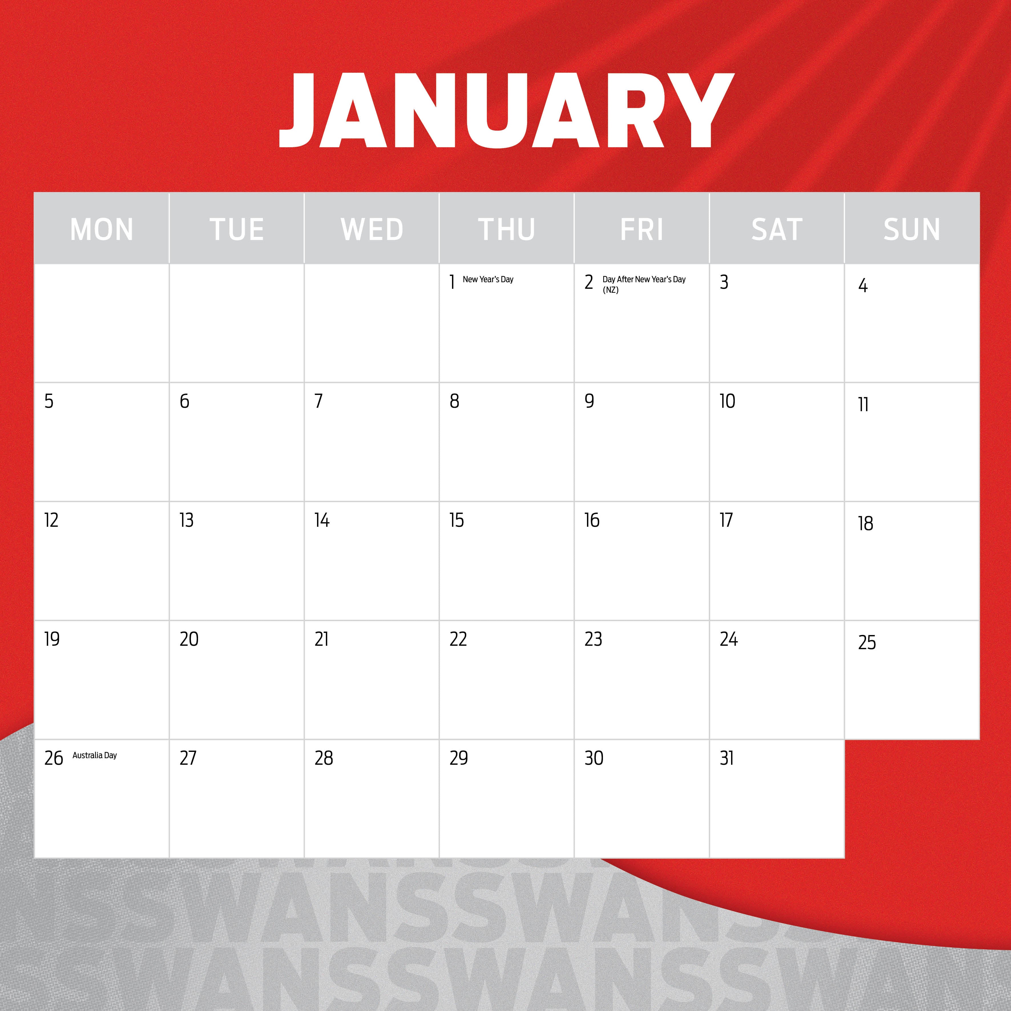 2026 AFL Sydney Swans - Square Wall Calendar