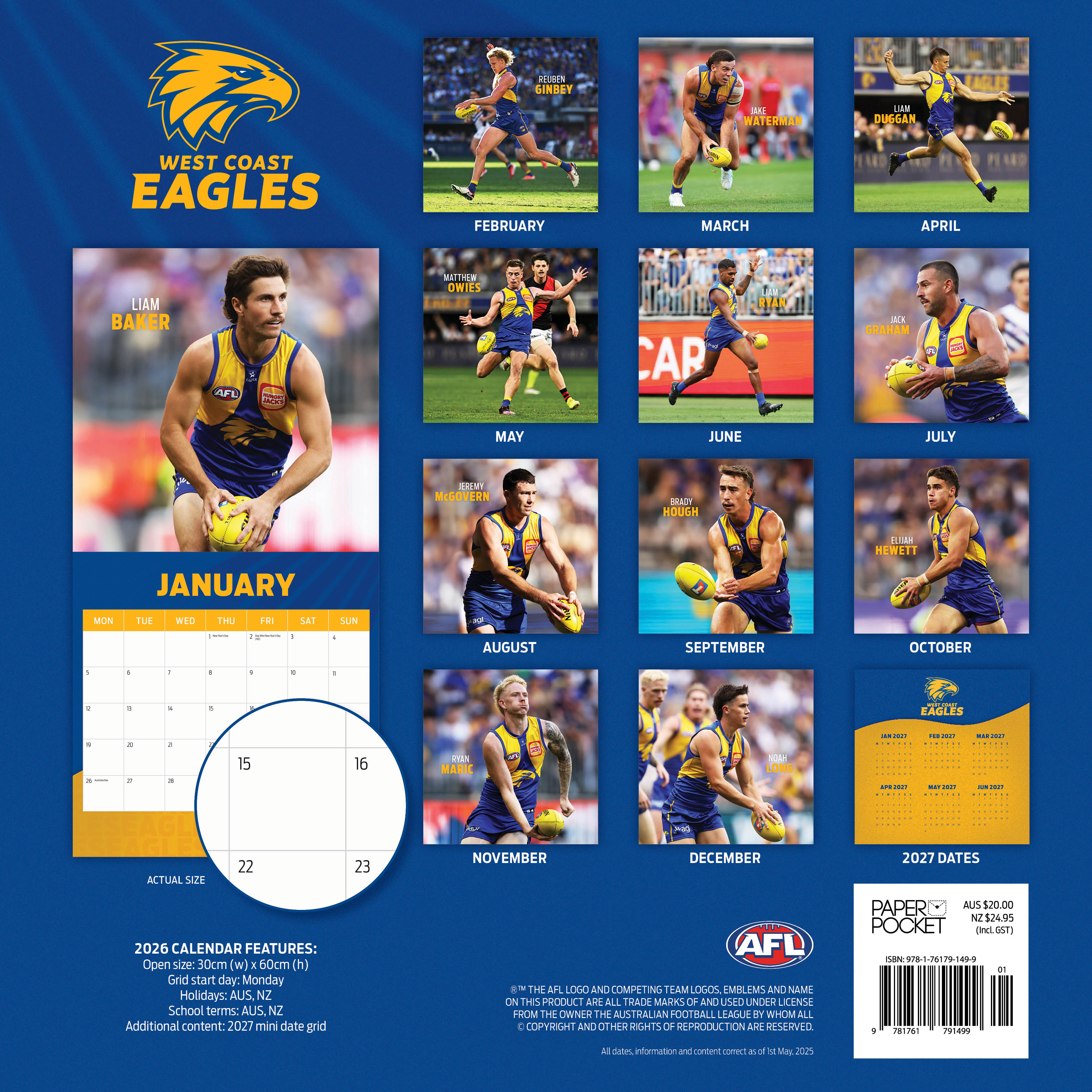 2026 AFL West Coast Eagles - Square Wall Calendar