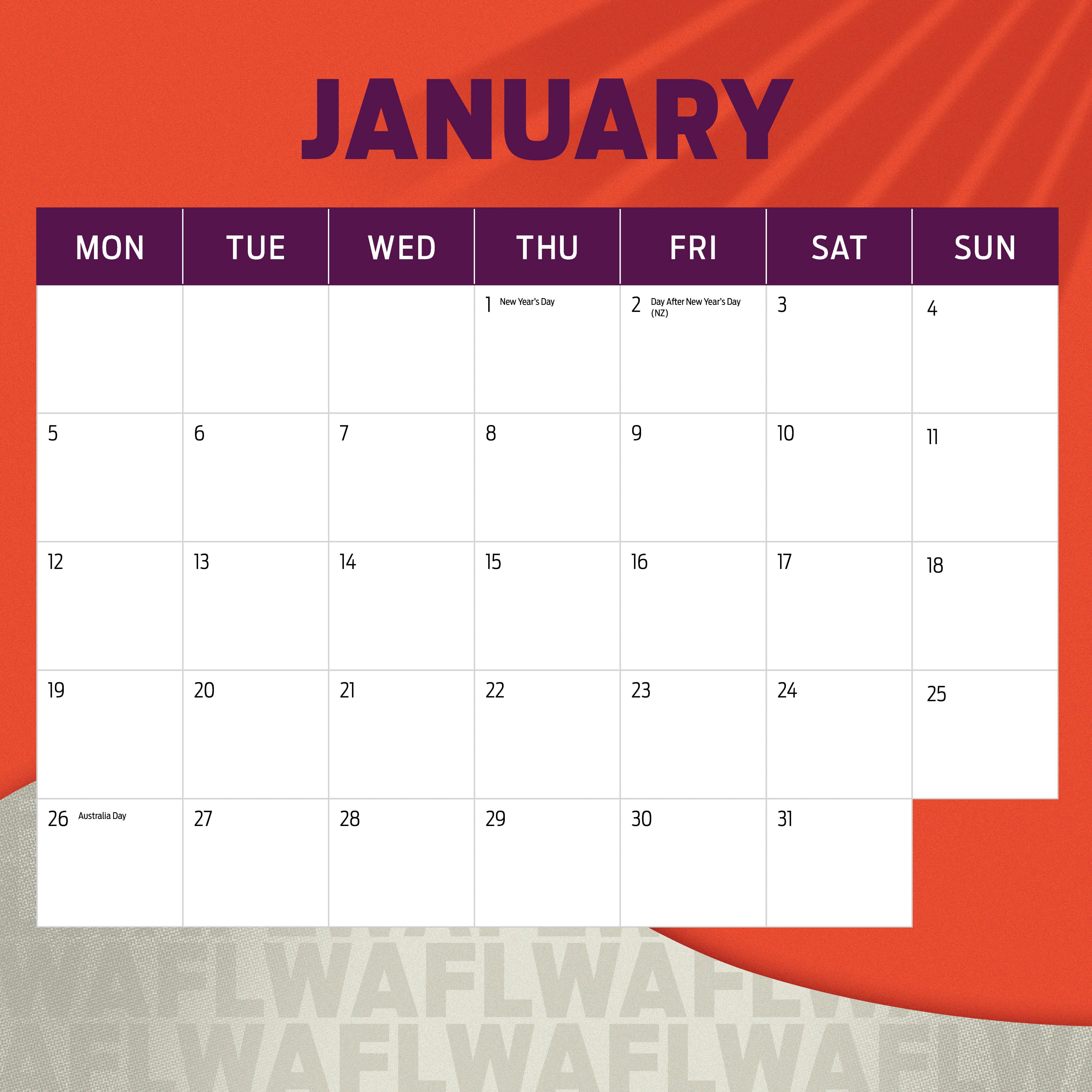 2026 AFL Womens Calendar - Square Wall Calendar