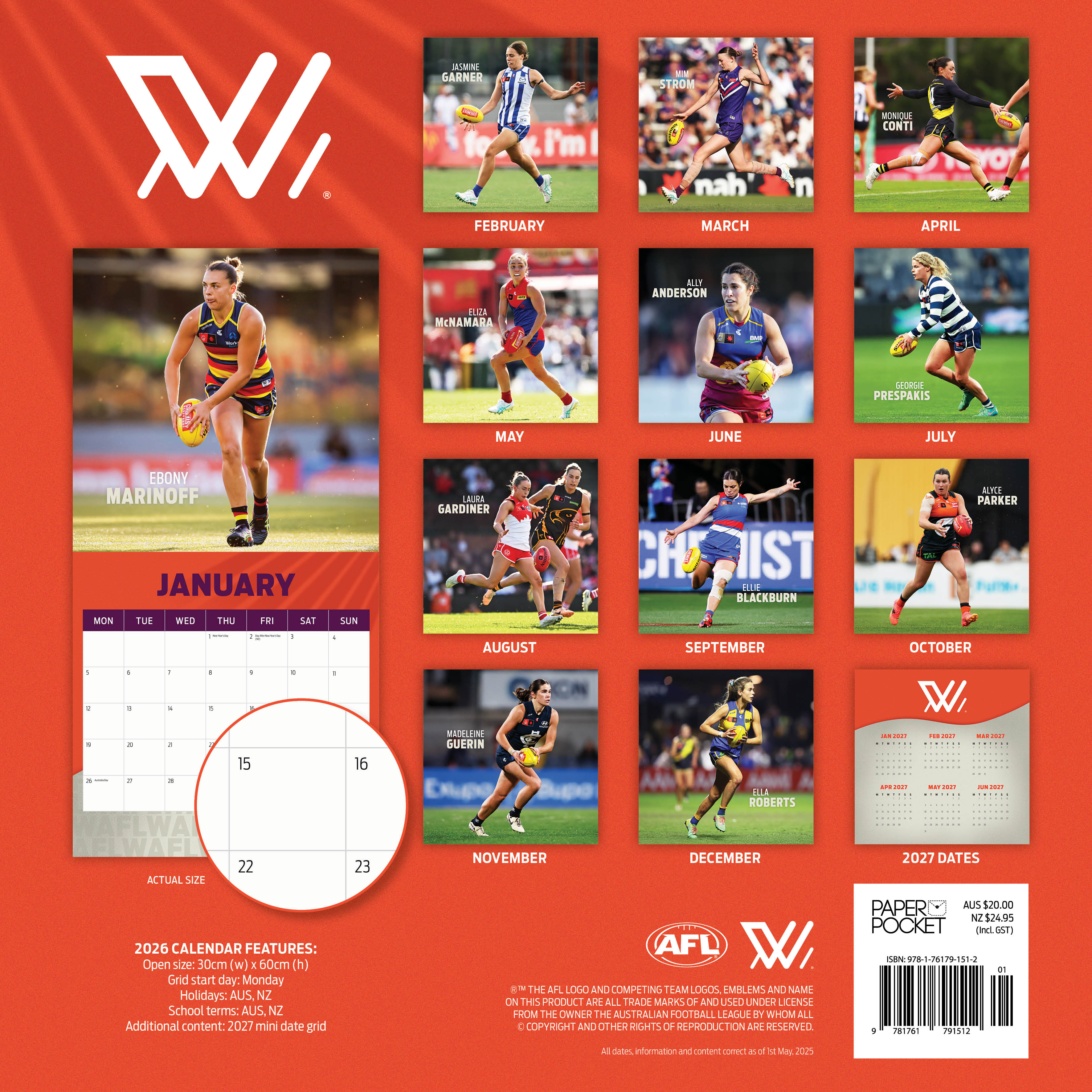 2026 AFL Womens Calendar - Square Wall Calendar