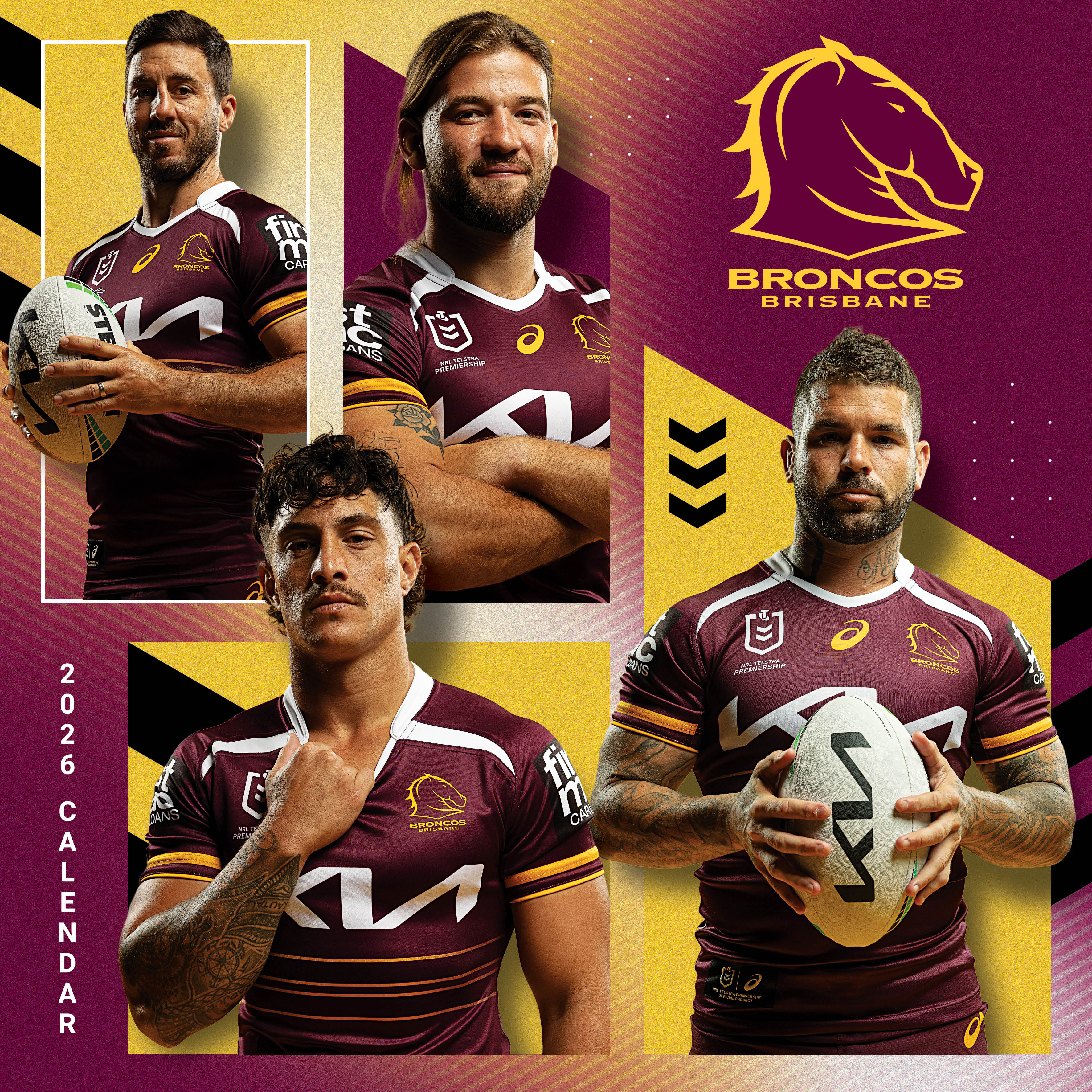 2026 NRL Brisbane Broncos - Square Wall Calendar