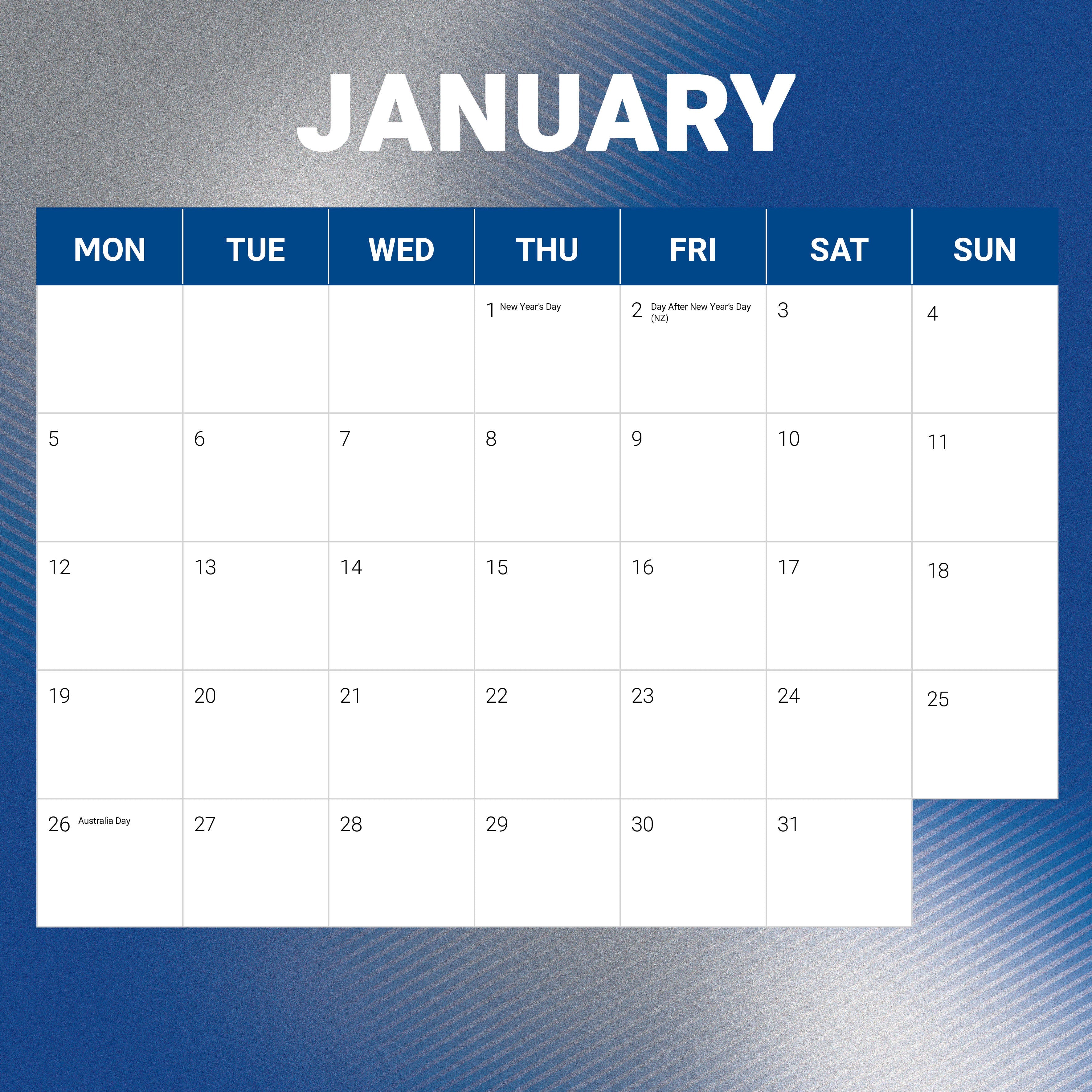 2026 NRL Canterbury - Bankstown Bulldogs - Square Wall Calendar