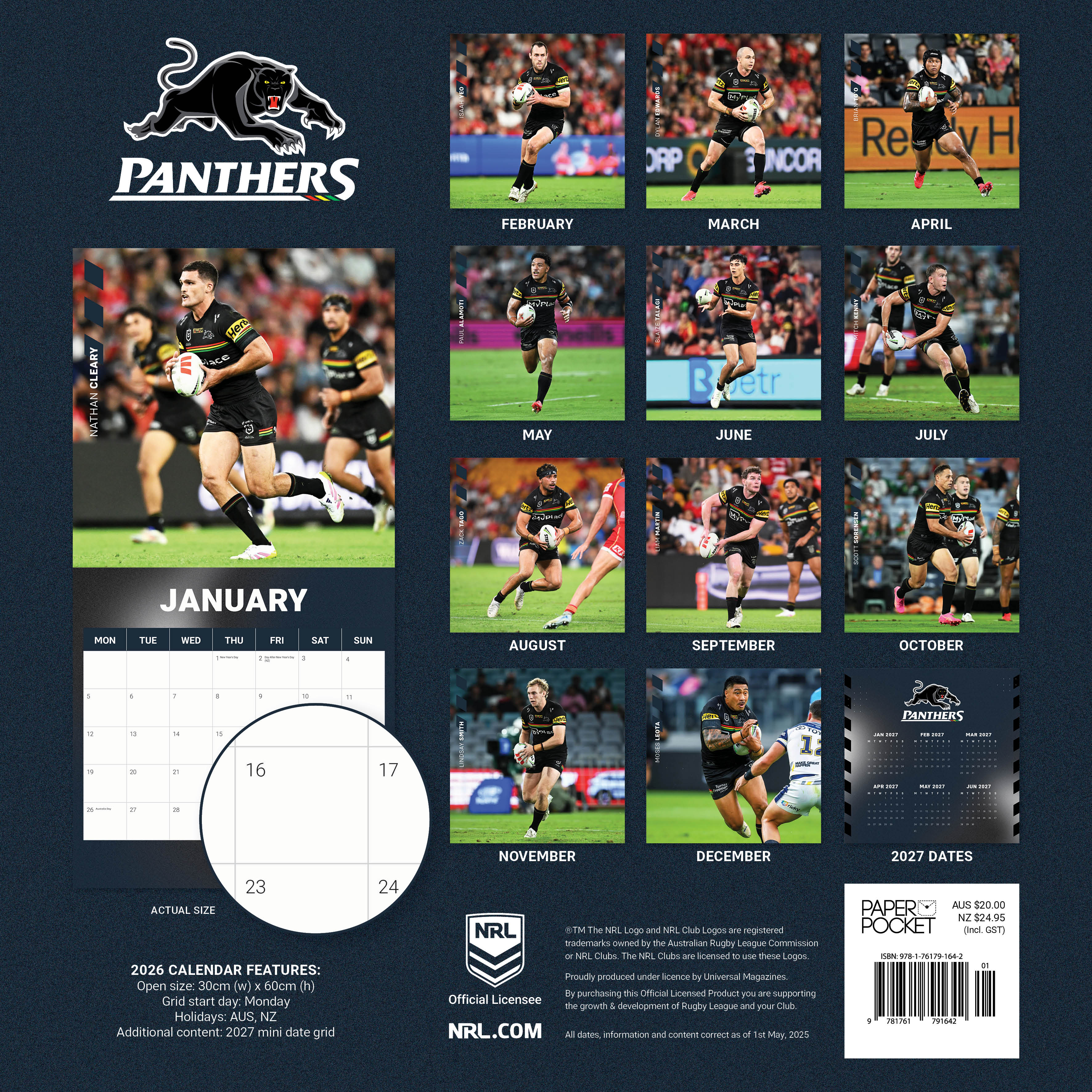 2026 NRL Penrith Panthers - Square Wall Calendar