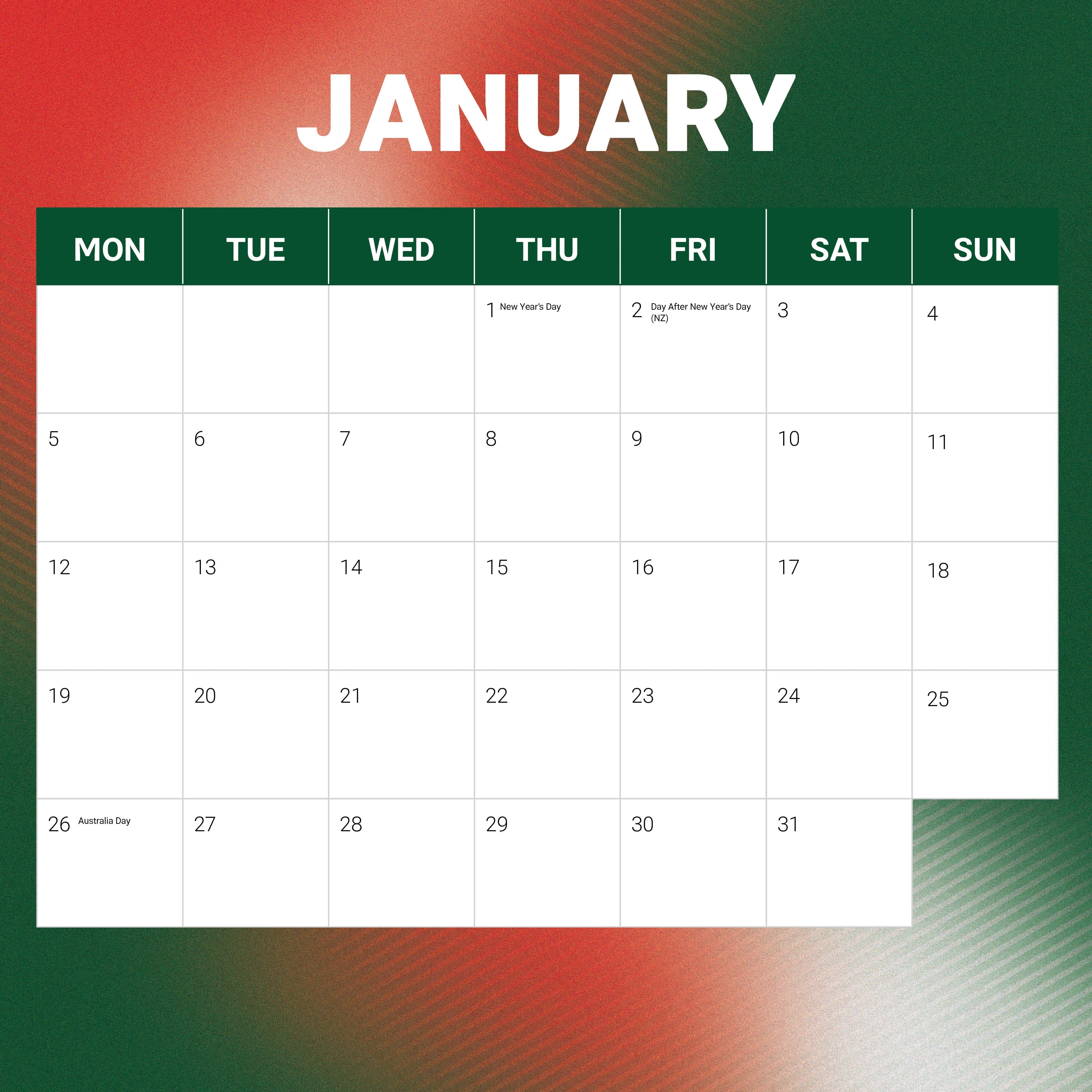 2026 NRL South Sydney Rabbitohs - Square Wall Calendar