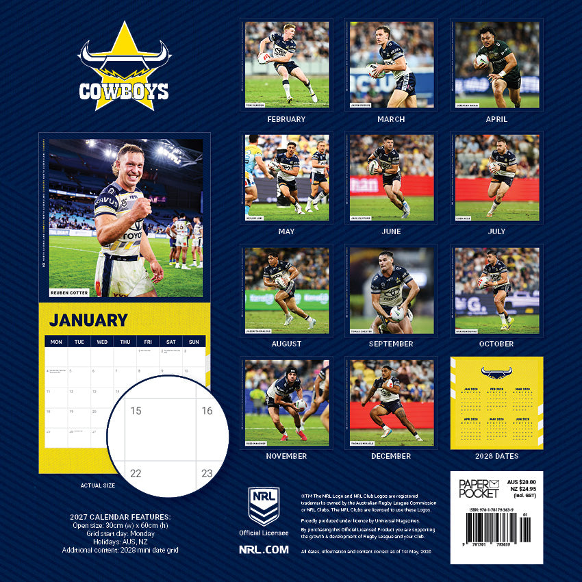 2027 NRL North Queensland Cowboys - Square Wall Calendar