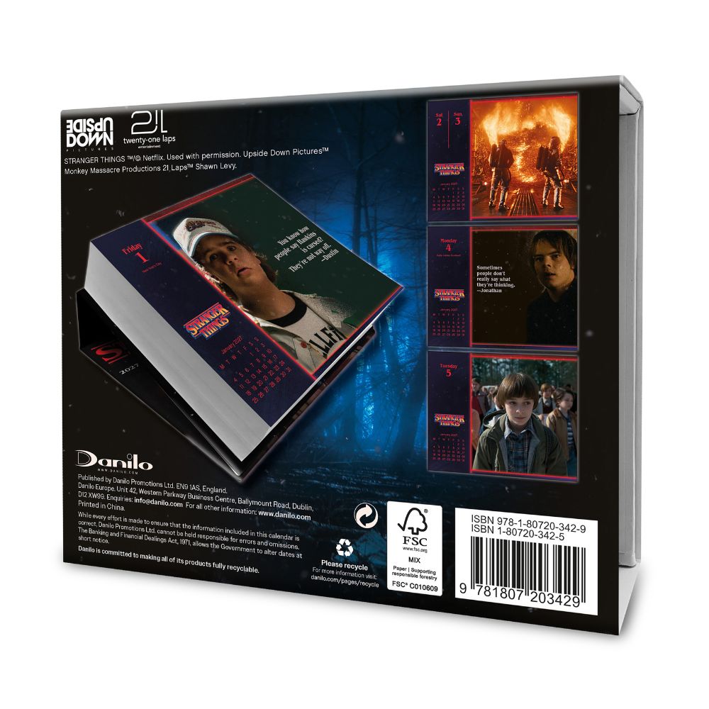 2027 Stranger Things Danilo boxed calendar back cover with sample pages