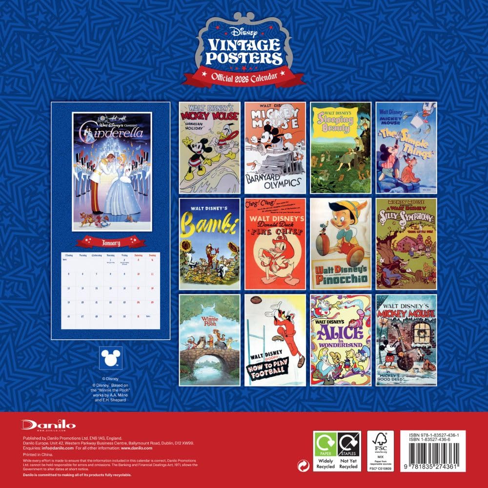 2026 Disney Vintage Posters - Square Wall Calendar