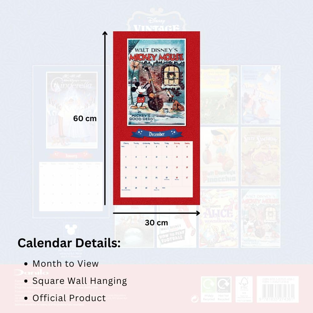 2026 Disney Vintage Posters - Square Wall Calendar