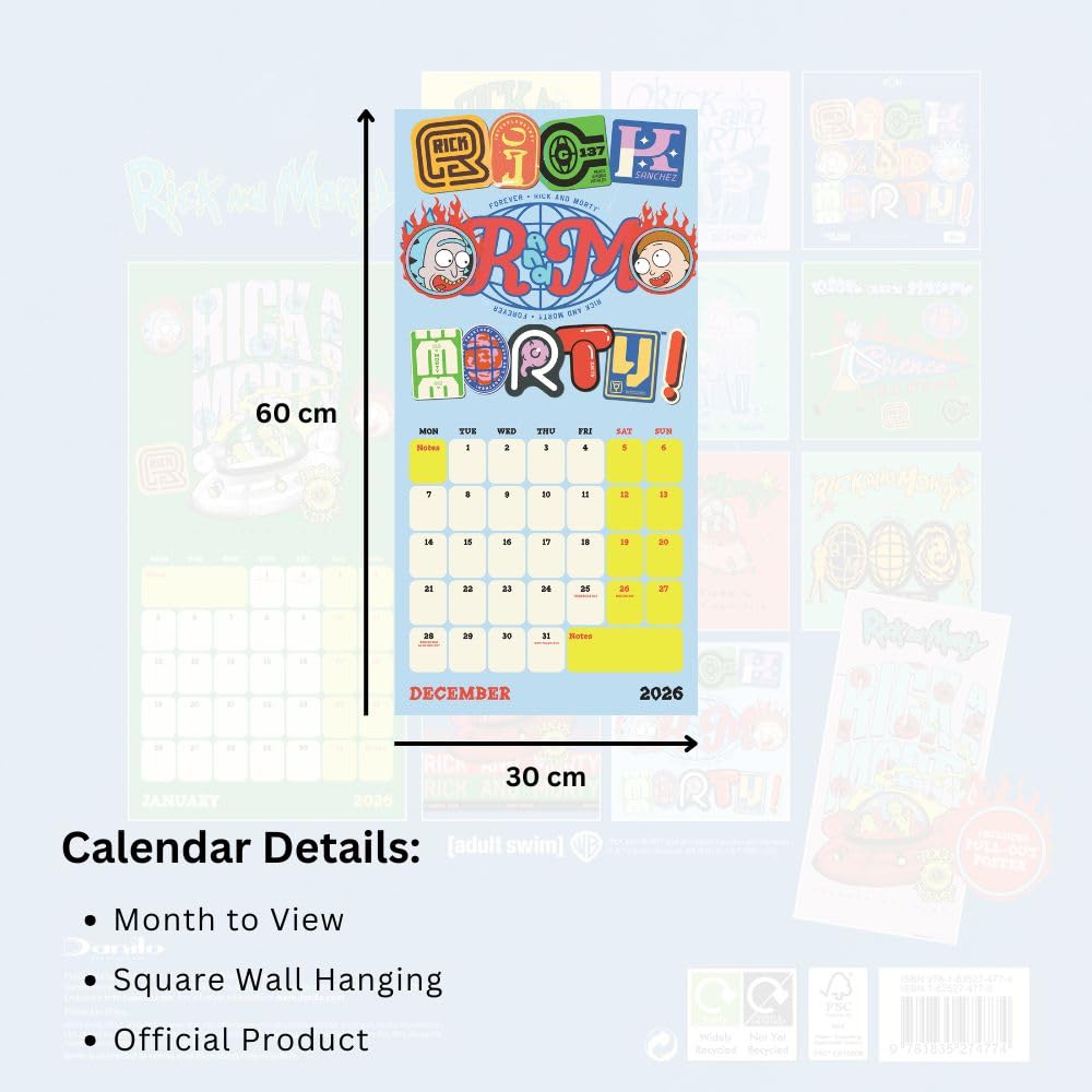 2026 Rick And Morty - Square Wall Calendar