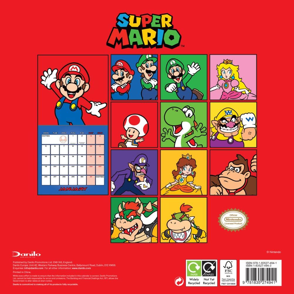 2026 Super Mario - Square Wall Calendar