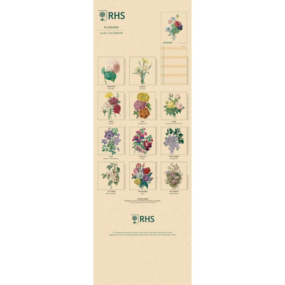 2026 RHS - Flowers - Slim Wall Calendar