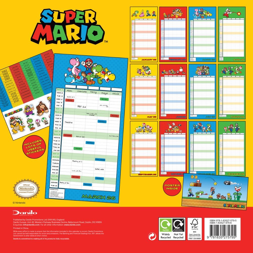2026 Super Mario - Family Organiser Calendar - Square Wall Calendar