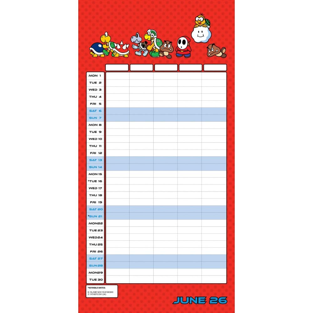 2026 Super Mario - Family Organiser Calendar - Square Wall Calendar