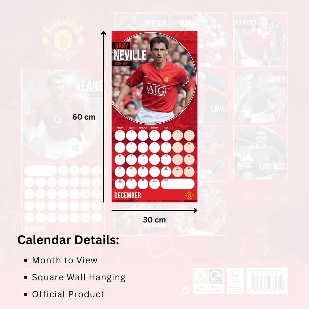 2026 Manchester United FC Legends - Square Wall Calendar