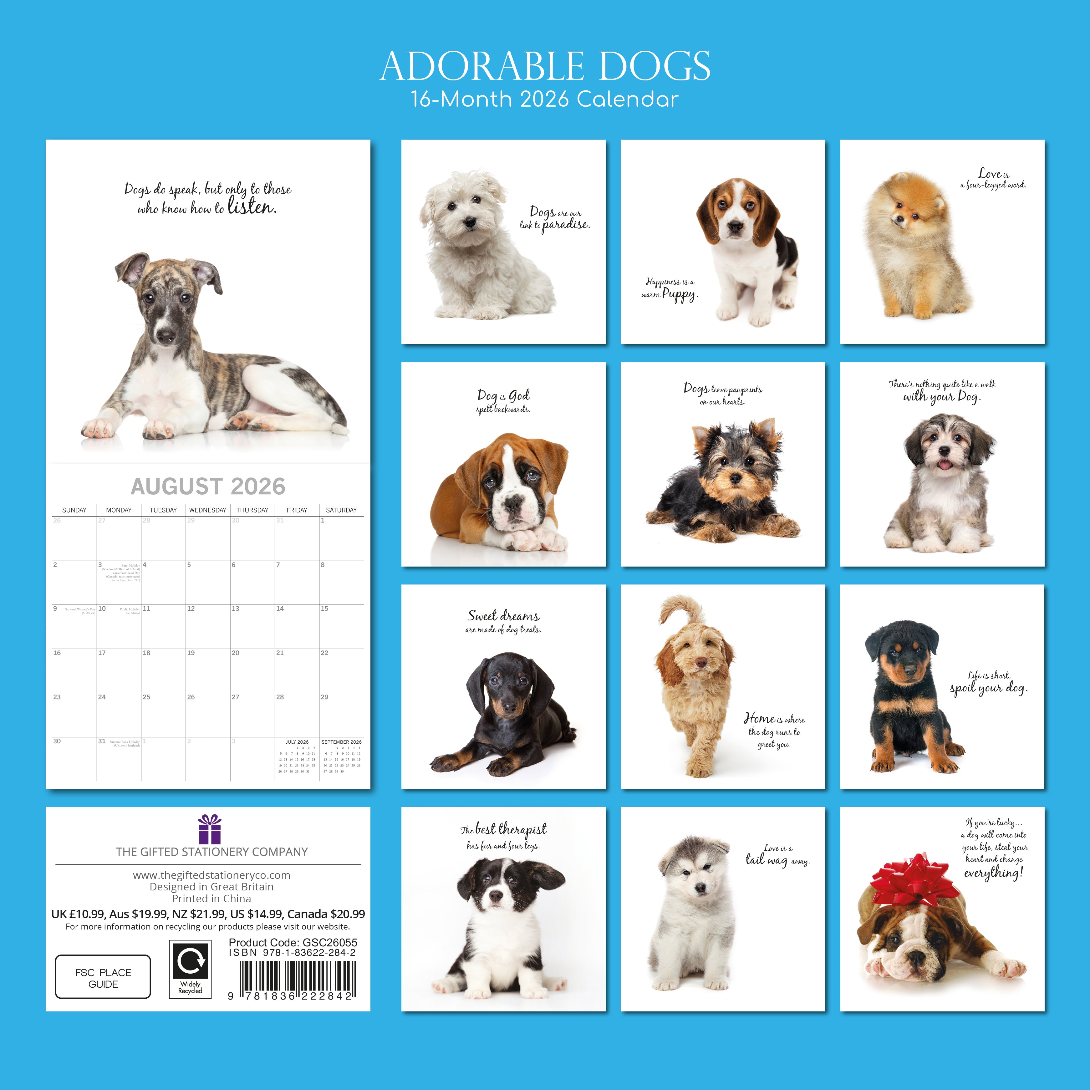 2026 Adorable Dogs - Square Wall Calendar