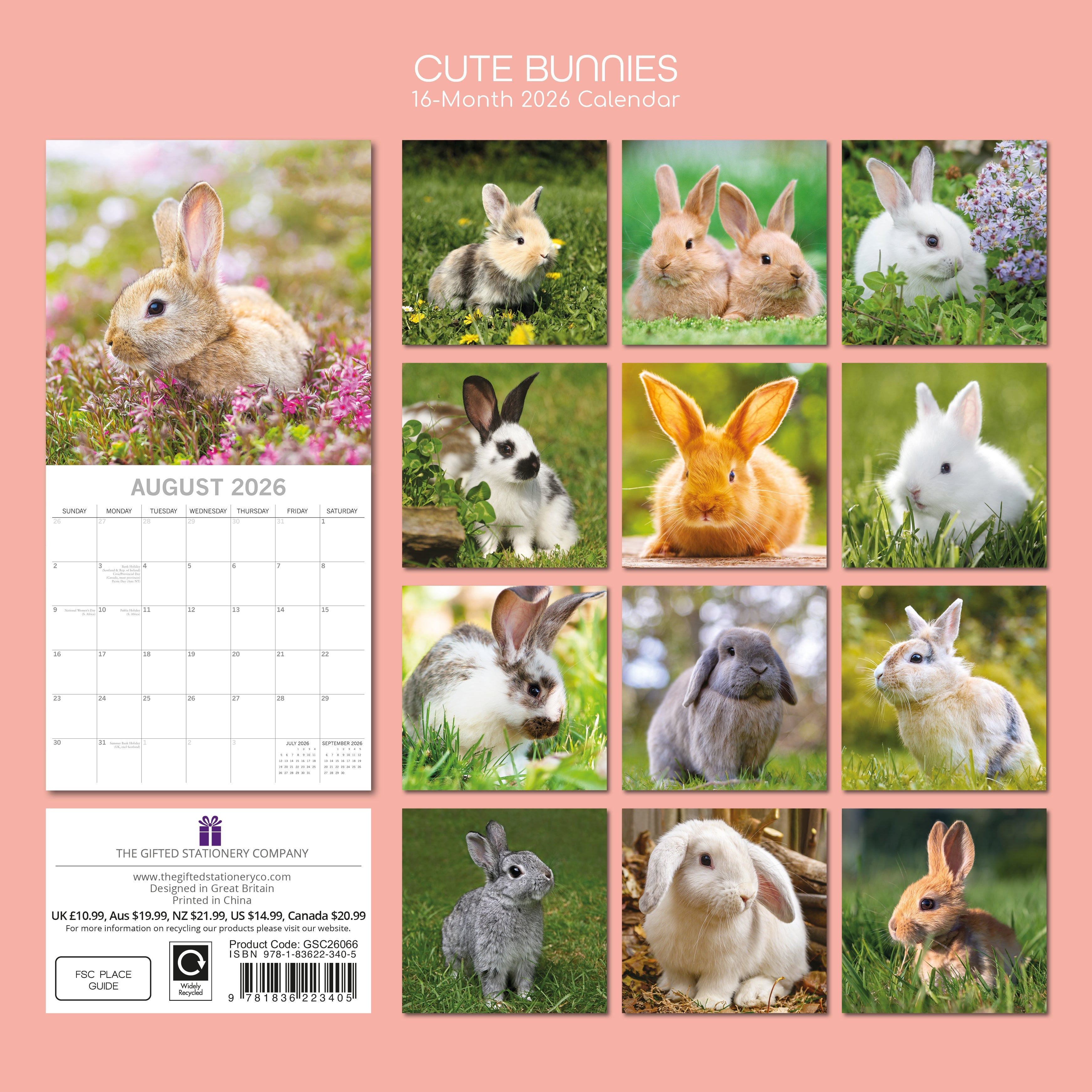 2026 Cute Bunnies - Square Wall Calendar