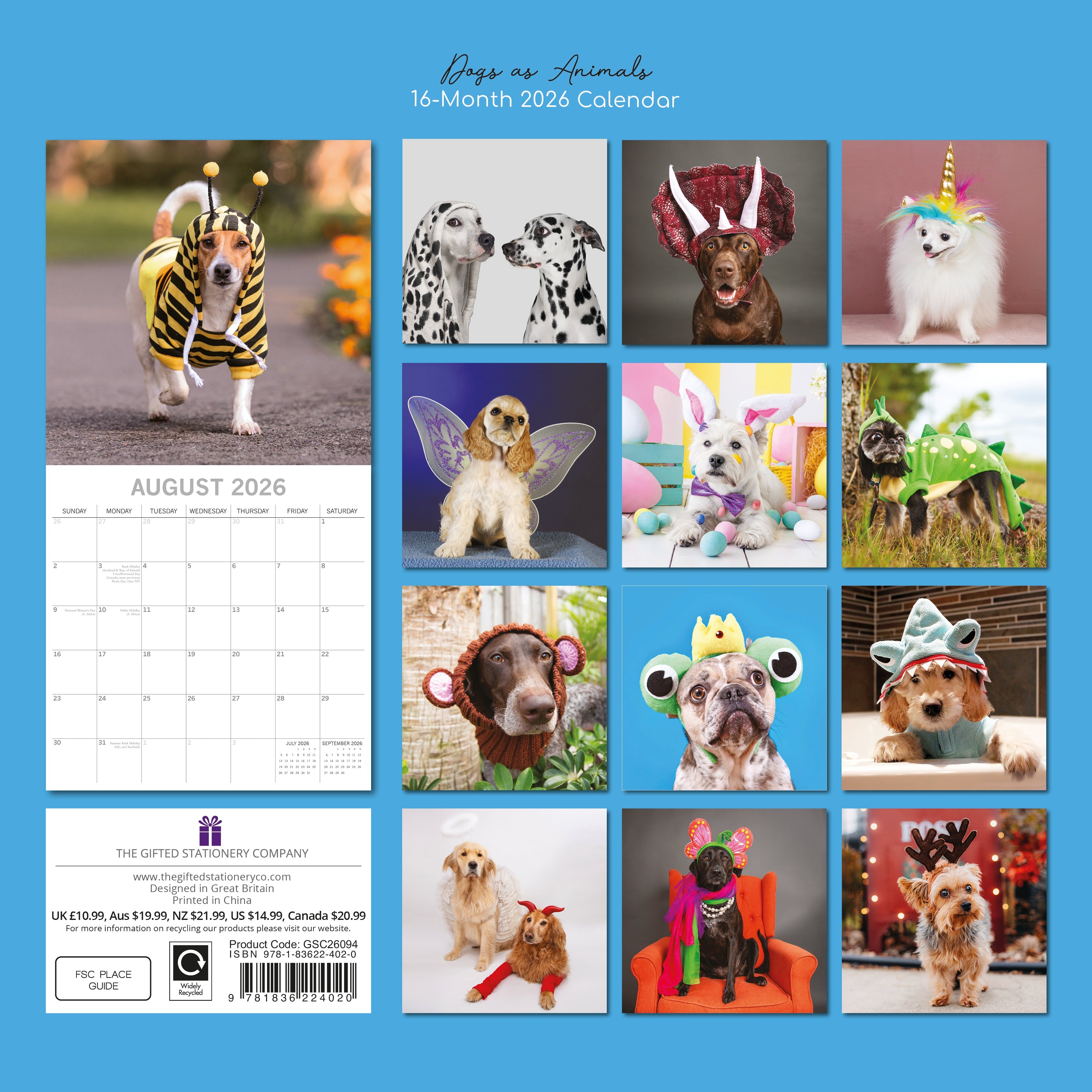 2026 Dogs as Animals - Square Wall Calendar