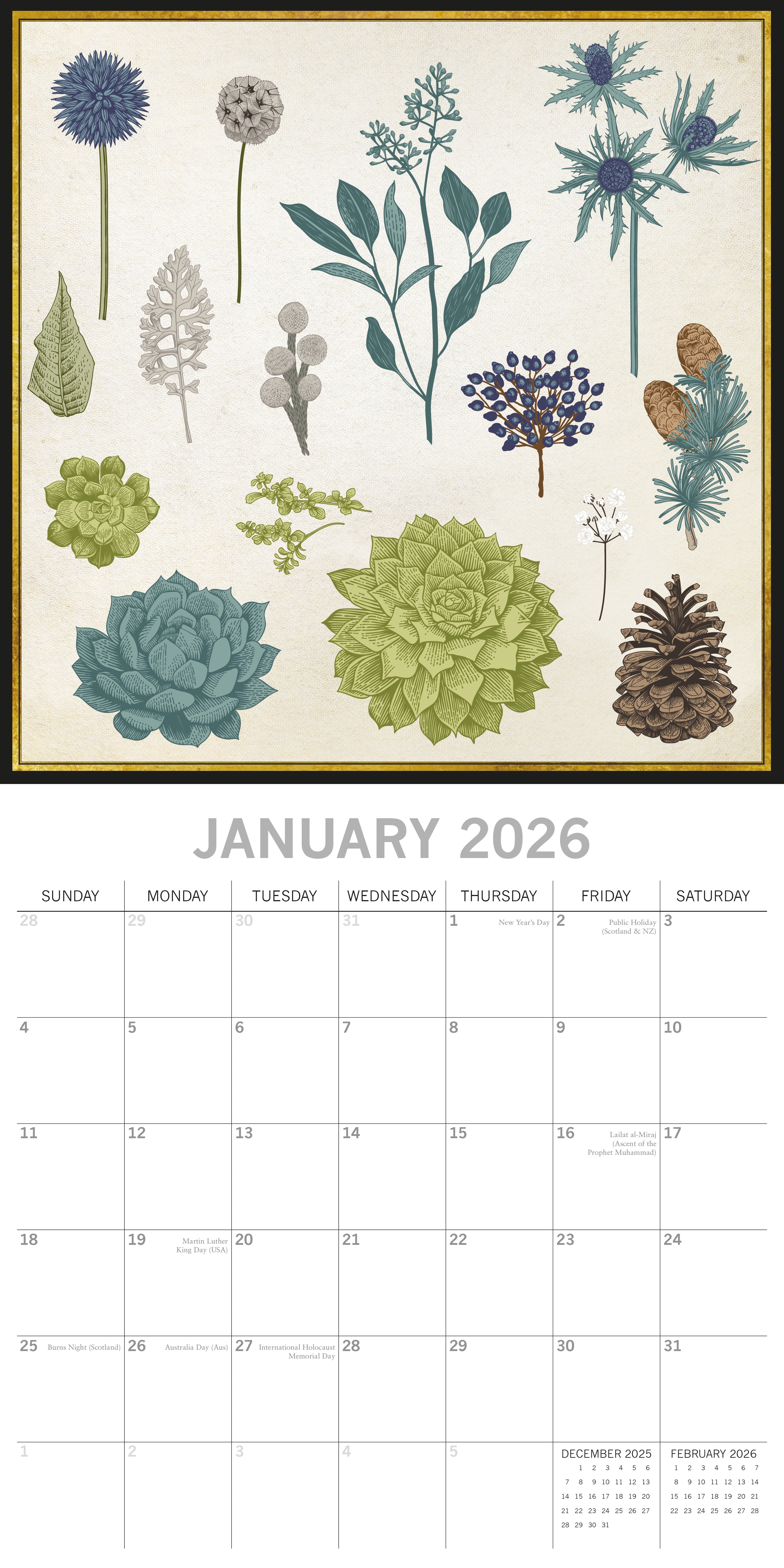 2026 Botanicals - Square Wall Calendar