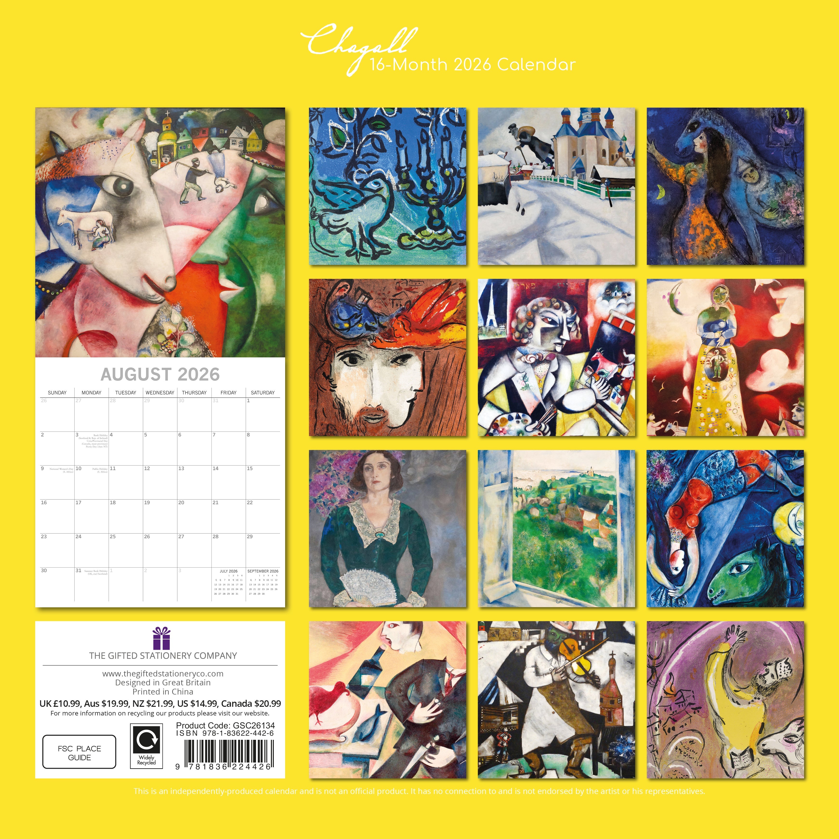 2026 Chagall - Square Wall Calendar