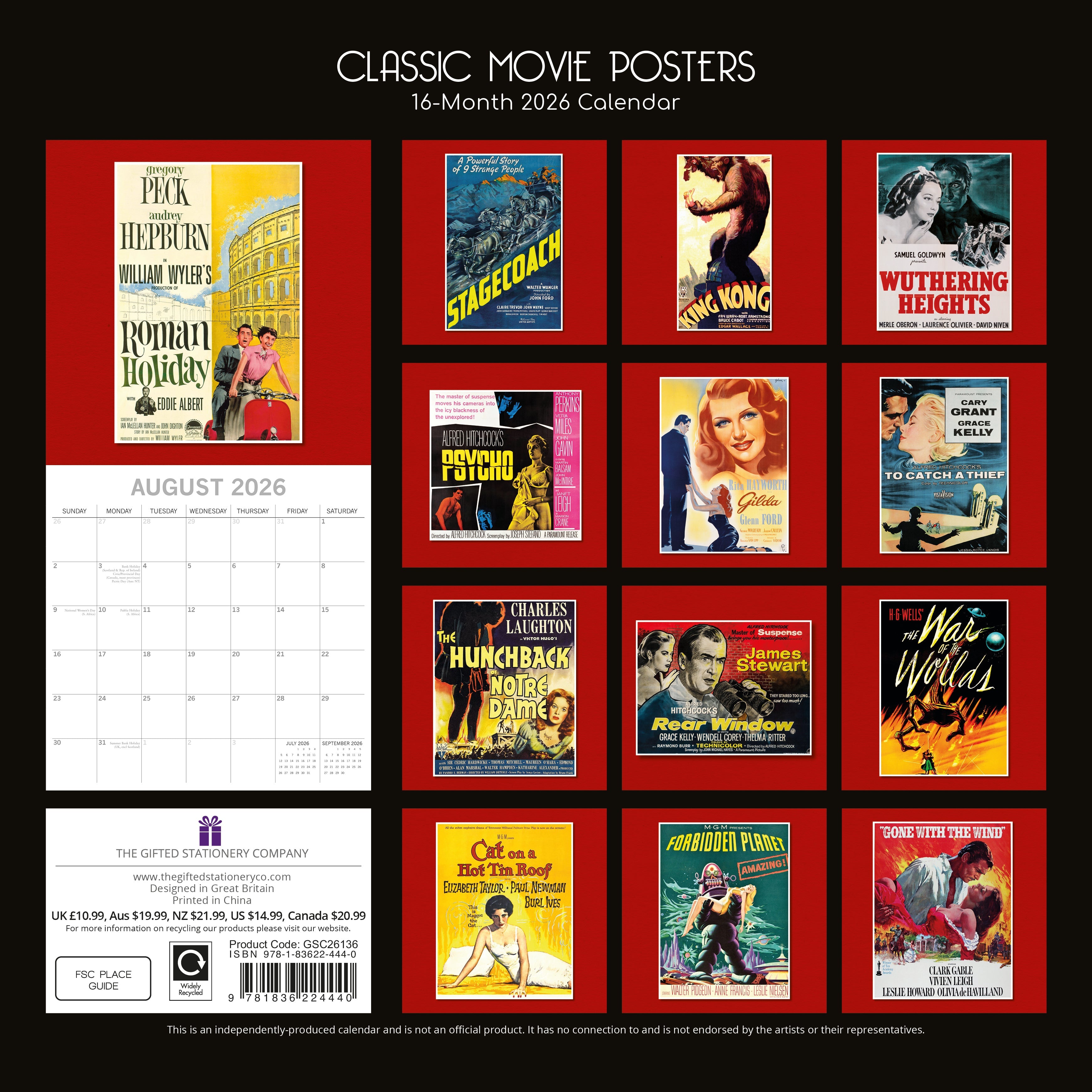 2026 Classic Movie Posters - Square Wall Calendar