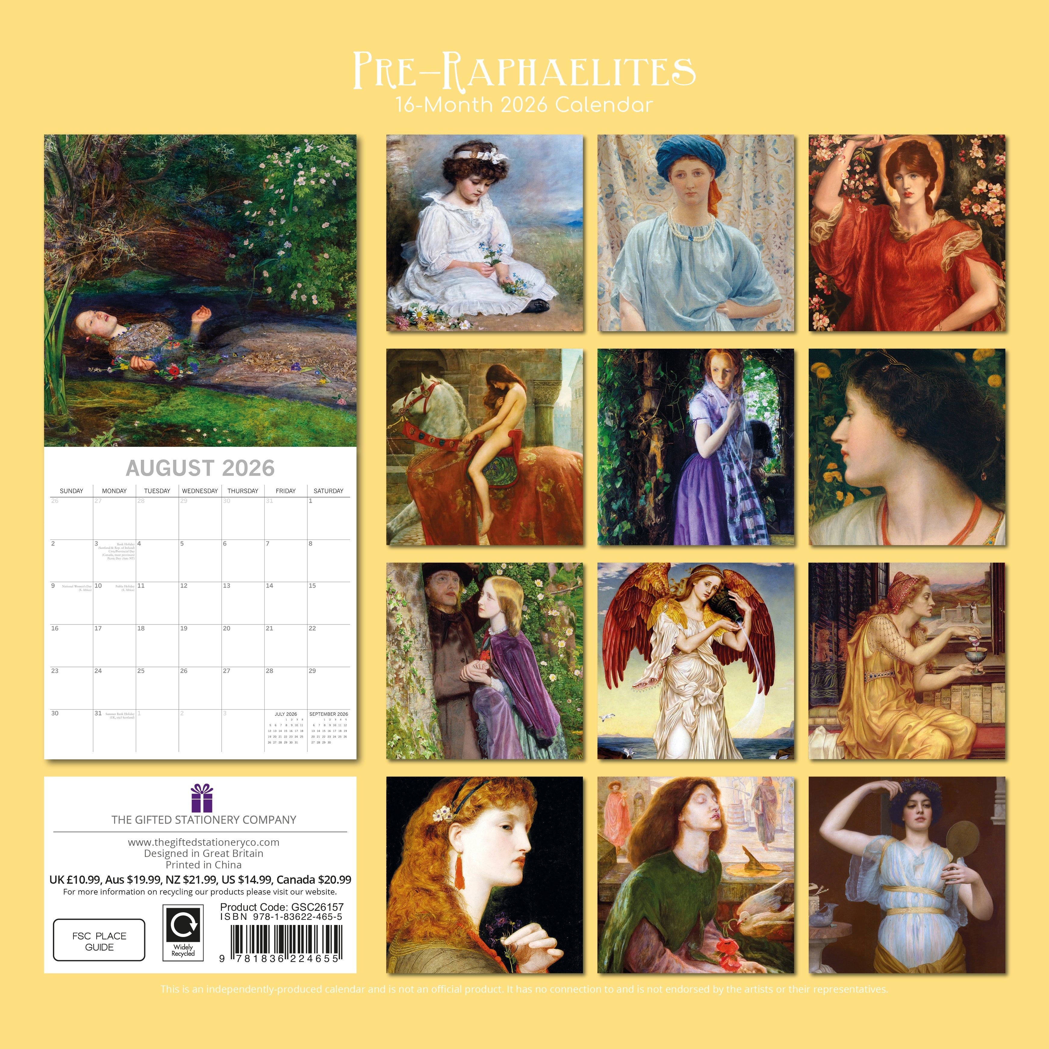 2026 Pre-Raphaelites - Square Wall Calendar