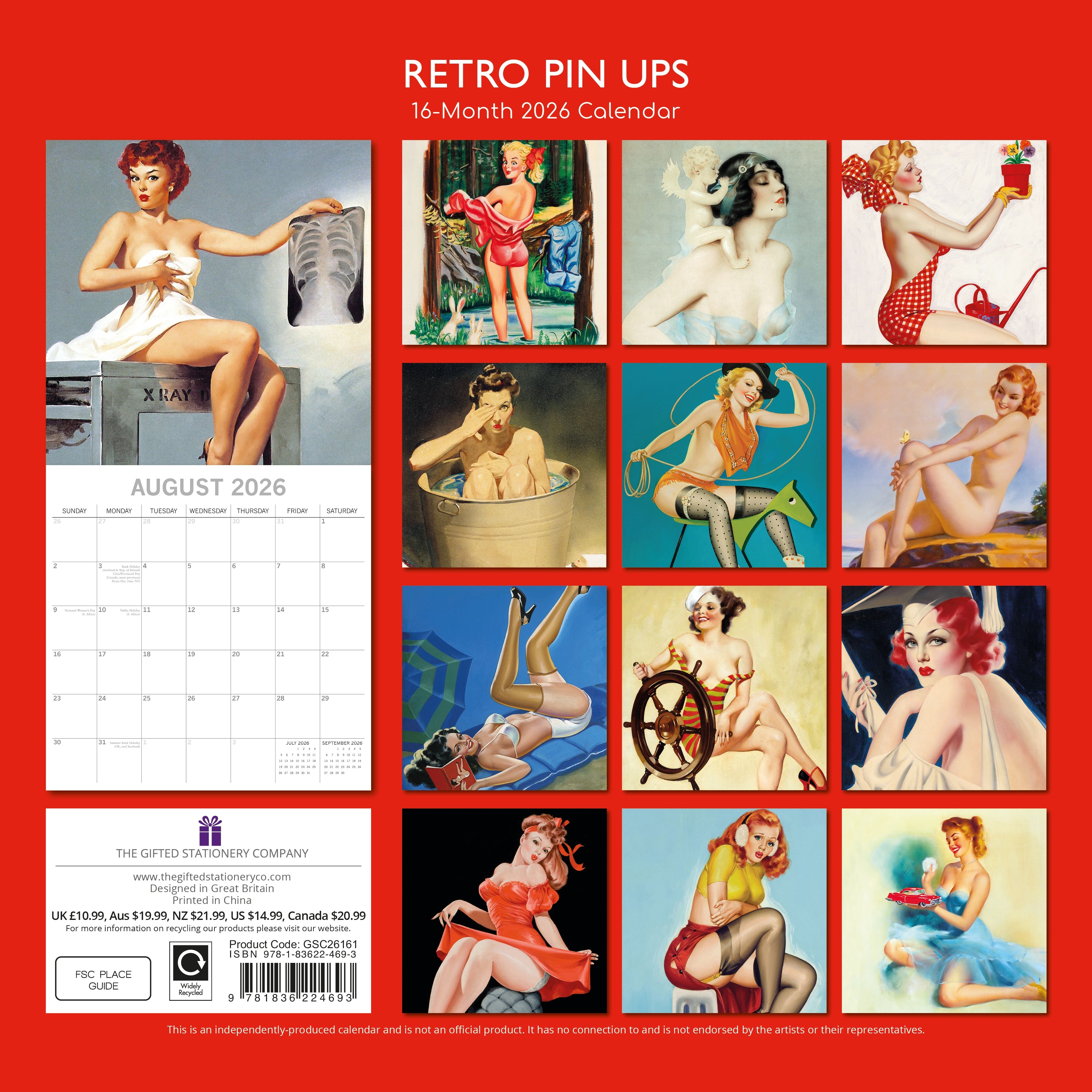 2026 Retro Pin Ups - Square Wall Calendar