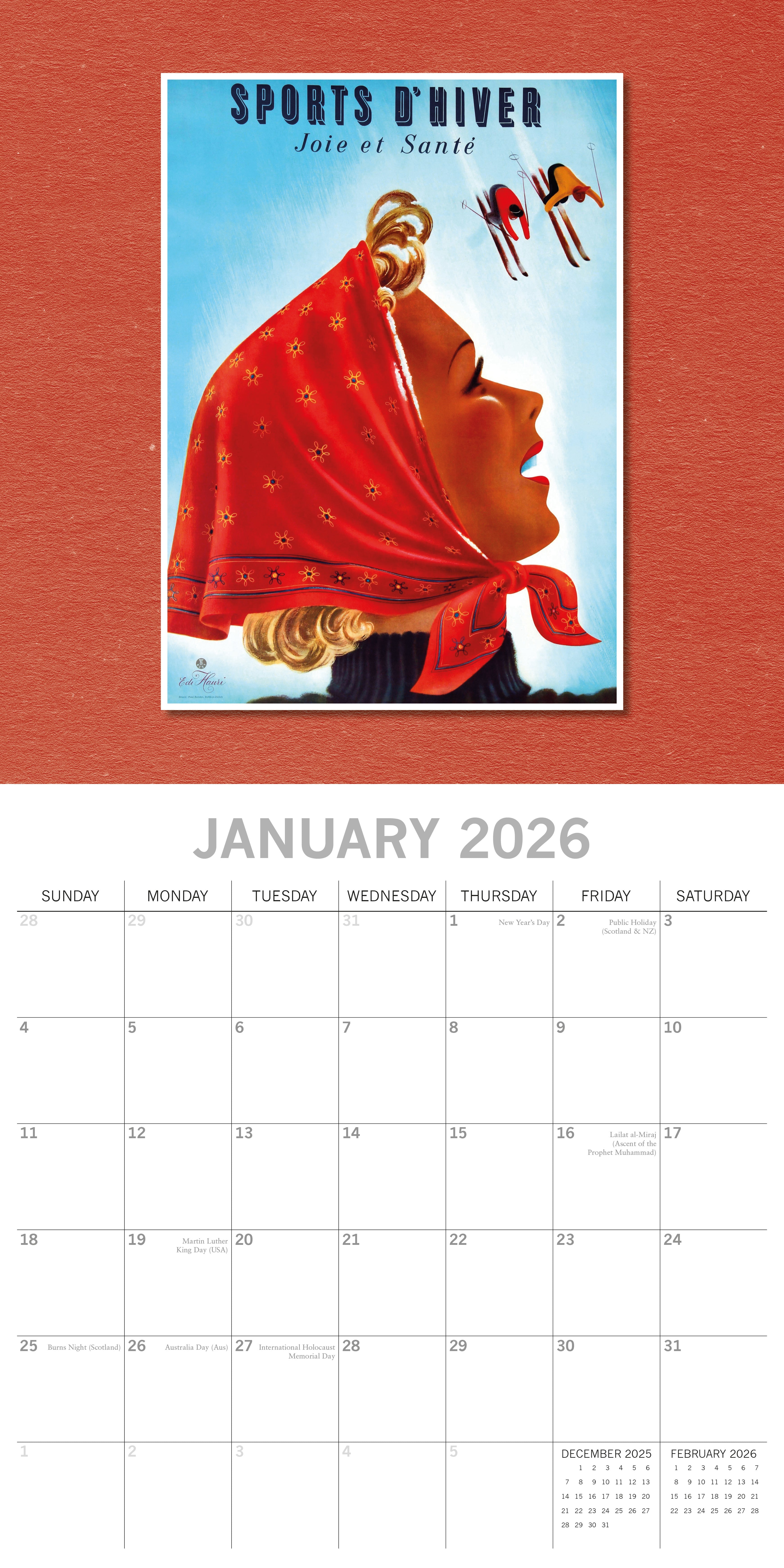 2026 Vintage Skiing Posters - Square Wall Calendar