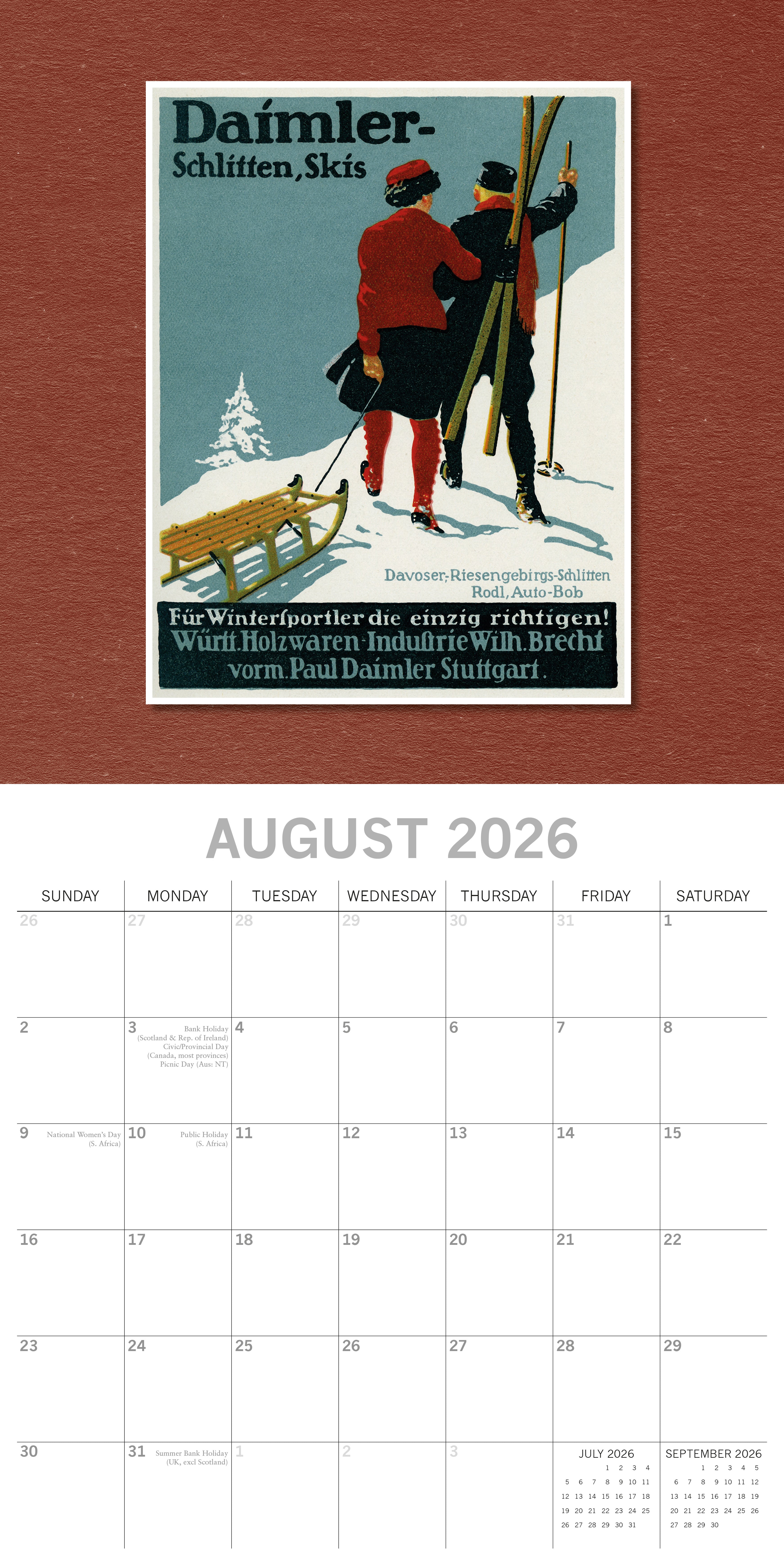 2026 Vintage Skiing Posters - Square Wall Calendar