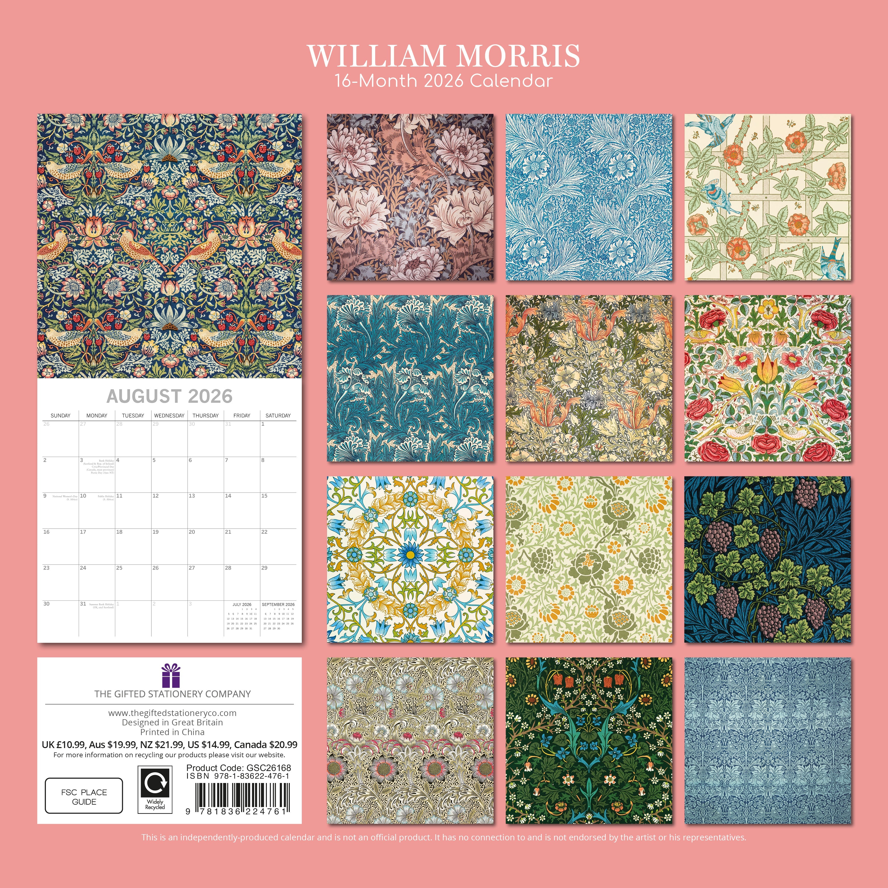 2026 William Morris - Square Wall Calendar